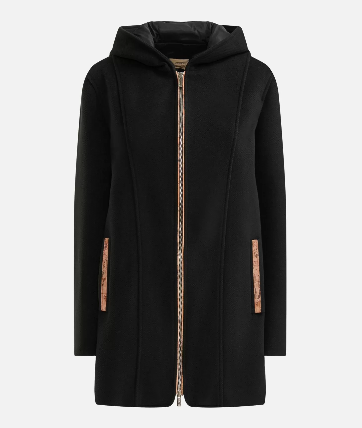 Alviero martini 1a classe Cappotto midi in panno diagonale con patch Donnavventura Nero Novità