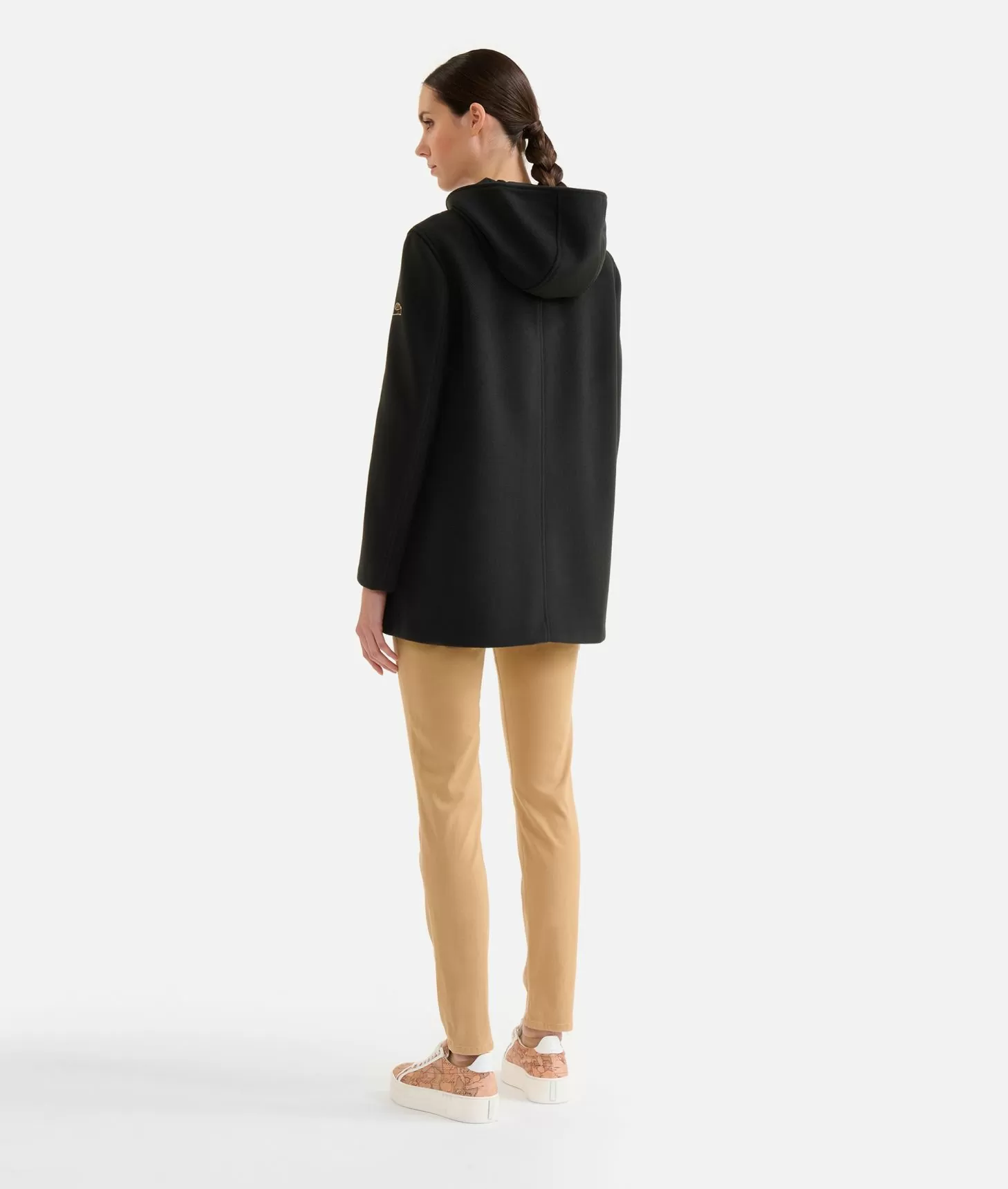 Alviero martini 1a classe Cappotto midi in panno diagonale con patch Donnavventura Nero Novità