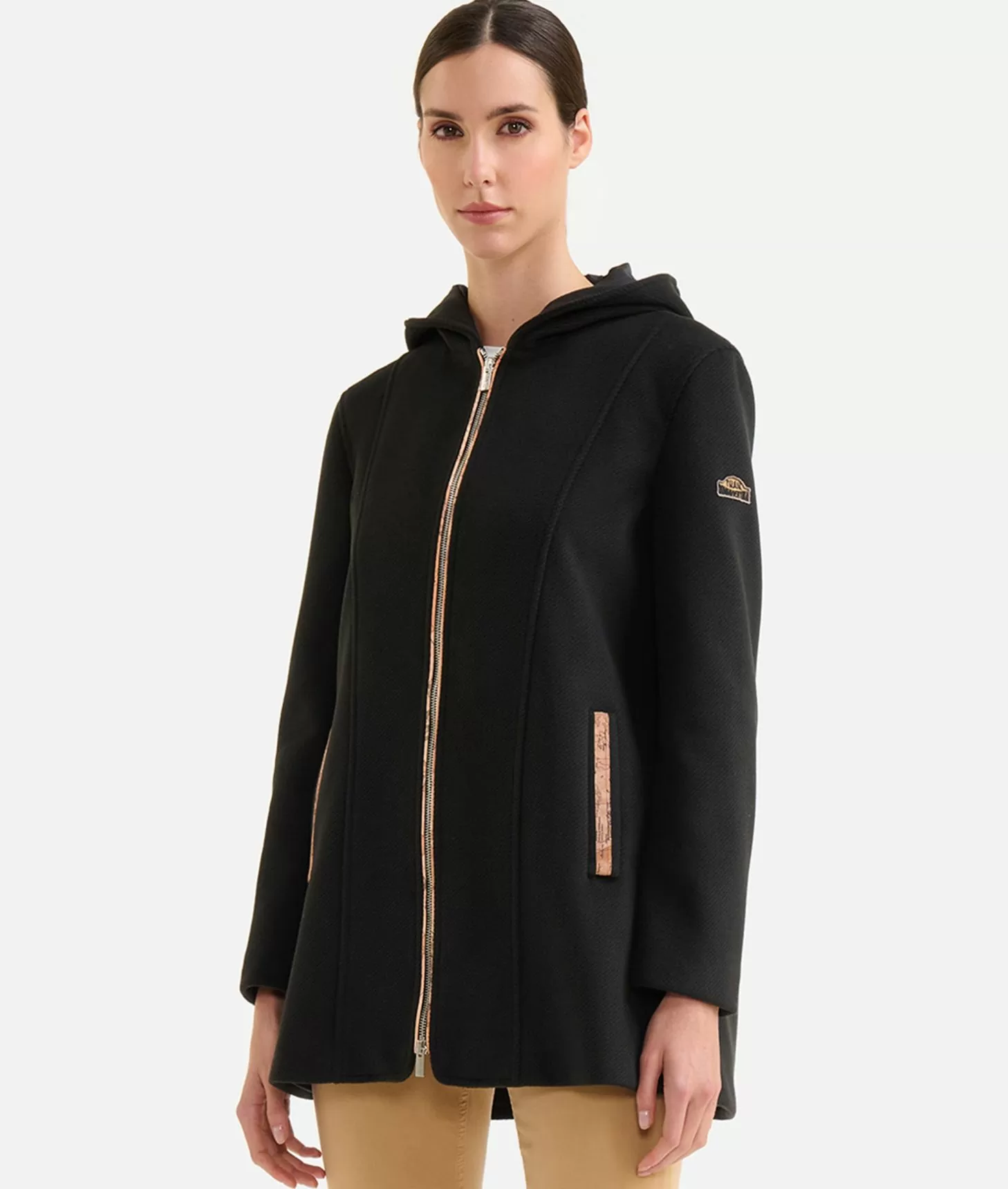 Alviero martini 1a classe Cappotto midi in panno diagonale con patch Donnavventura Nero Novità