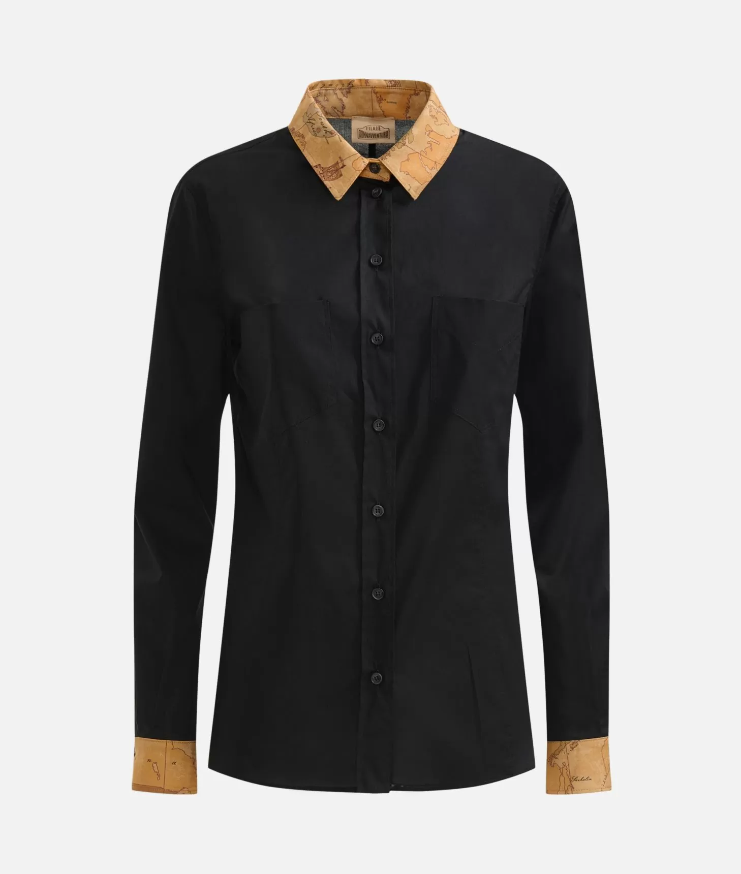 Alviero martini 1a classe Camicia in popeline di cotone stretch con dettagli Geo Classic Nera Presa