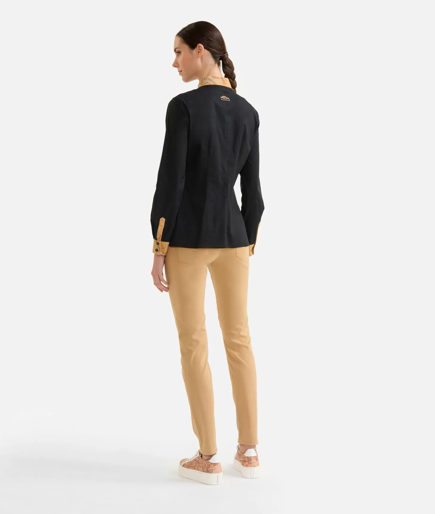 Alviero martini 1a classe Camicia in popeline di cotone stretch con dettagli Geo Classic Nera Presa