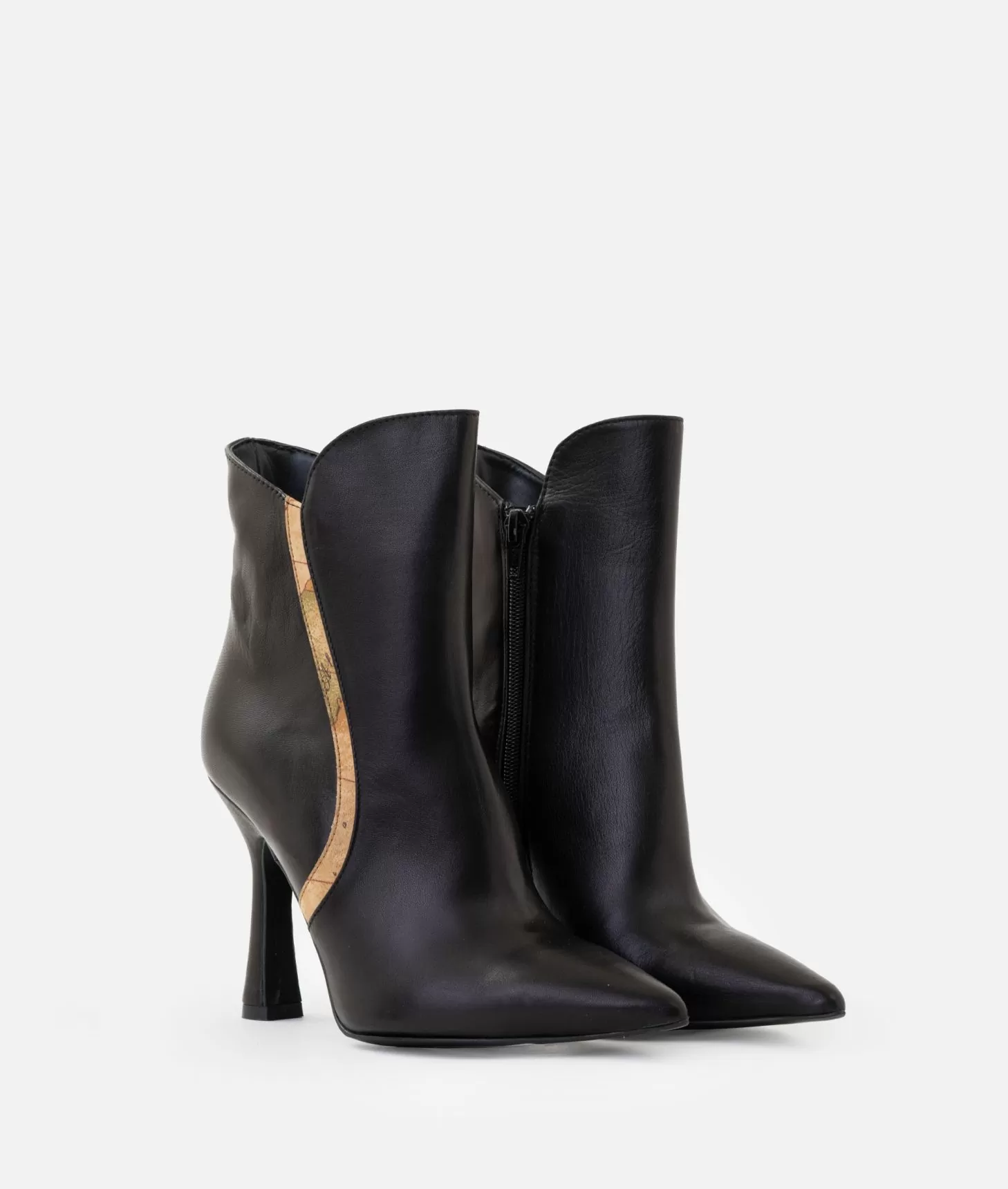Alviero martini 1a classe Tronchetti in nappa liscia con tacco e inserti Geo Classic Neri 50% di sconto per tempo limitato