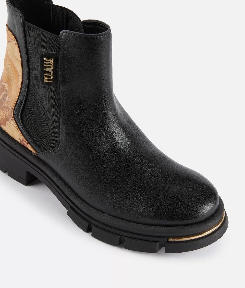 Alviero martini 1a classe Stivaletti beatles in pelle liscia con dettaglio oro in punta Neri Saldi Di Fabbrica