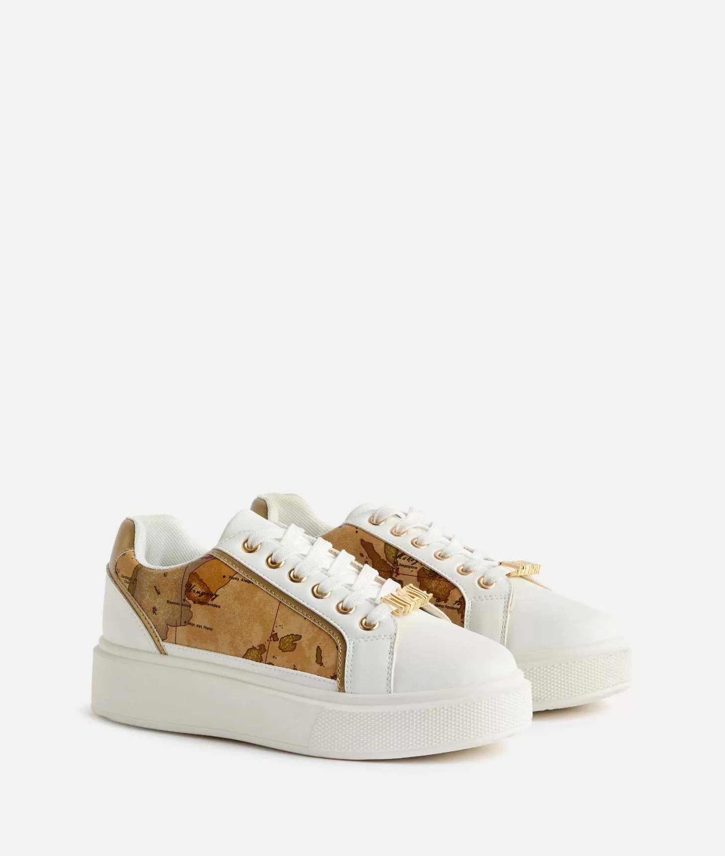 Alviero martini 1a classe Sneakers in eco nappa con passalaccio e inserti Geo Classic Bianche Vendita