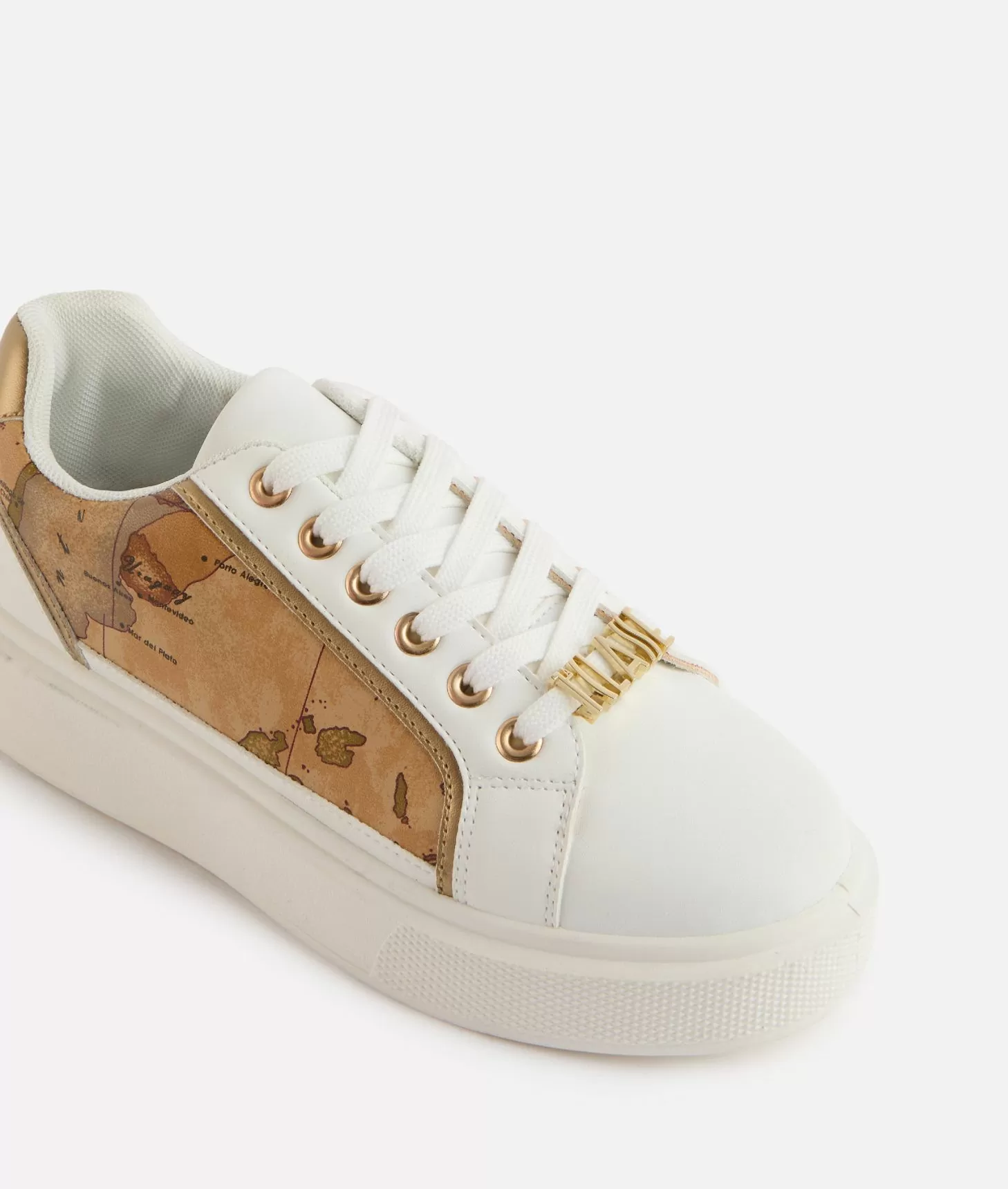 Alviero martini 1a classe Sneakers in eco nappa con passalaccio e inserti Geo Classic Bianche Vendita