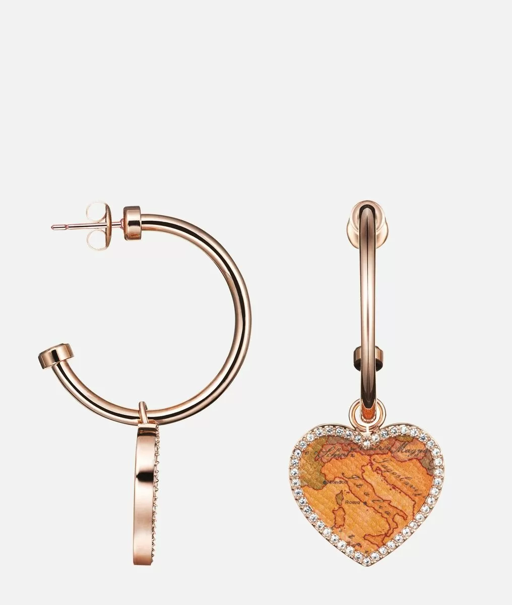 Alviero martini 1a classe Love Lane orecchini in acciaio con pendente a cuore in pelle