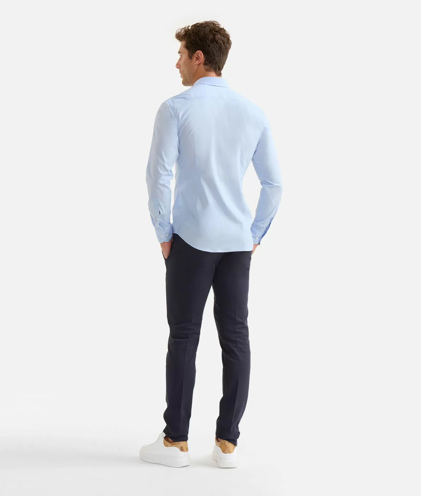 Alviero martini 1a classe Camicia slim in cotone stretch con dettaglio taschino Azzurra Saldi Di Fabbrica