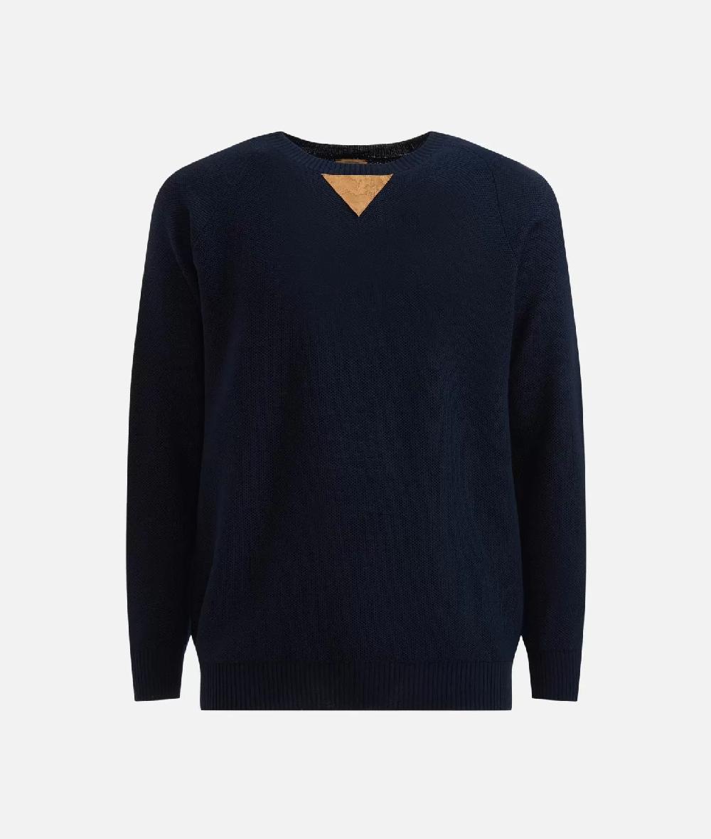 Alviero martini 1a classe Girocollo in filato misto lana con toppe Geo Classic Blu Notte In Saldo