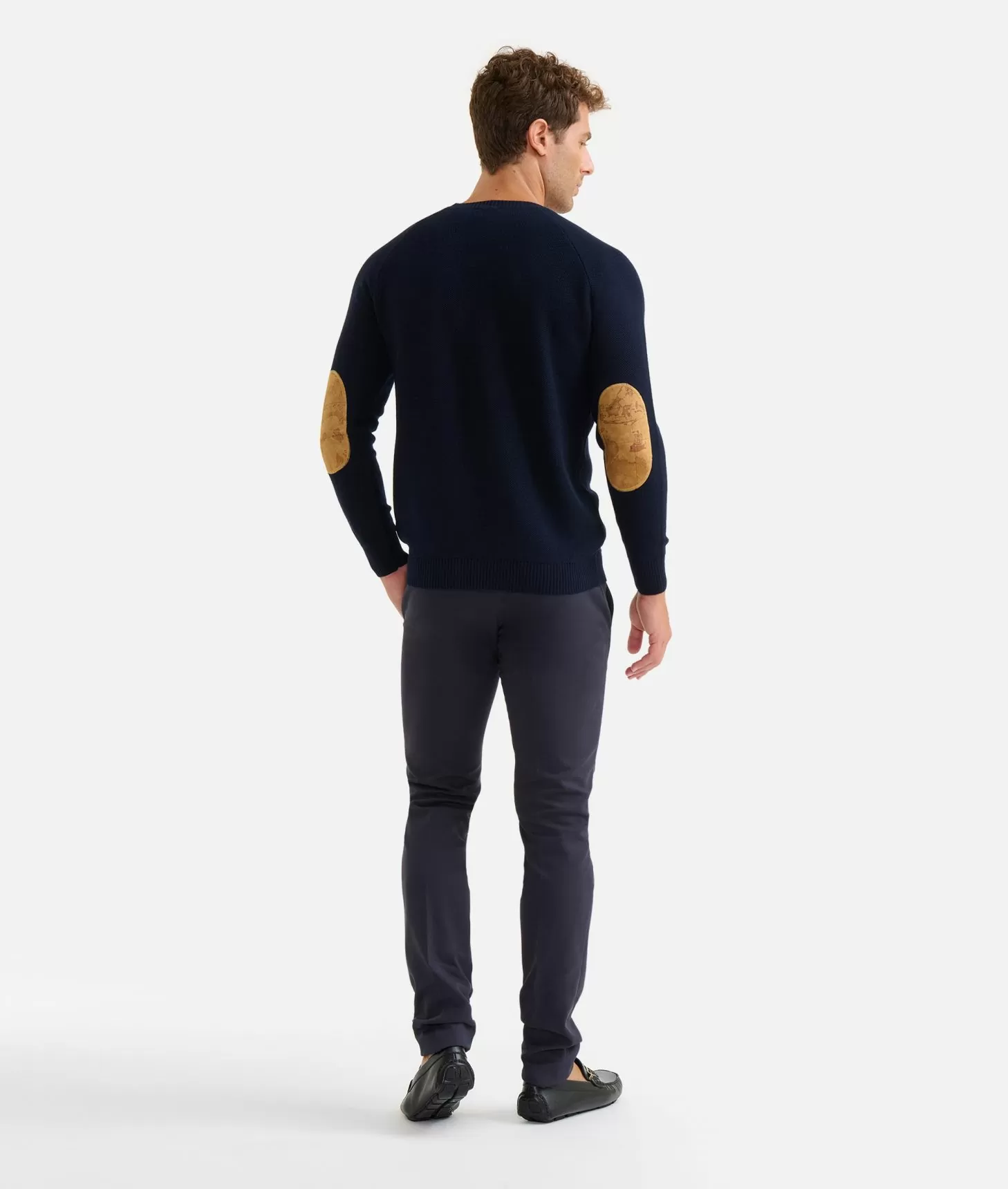 Alviero martini 1a classe Girocollo in filato misto lana con toppe Geo Classic Blu Notte In Saldo