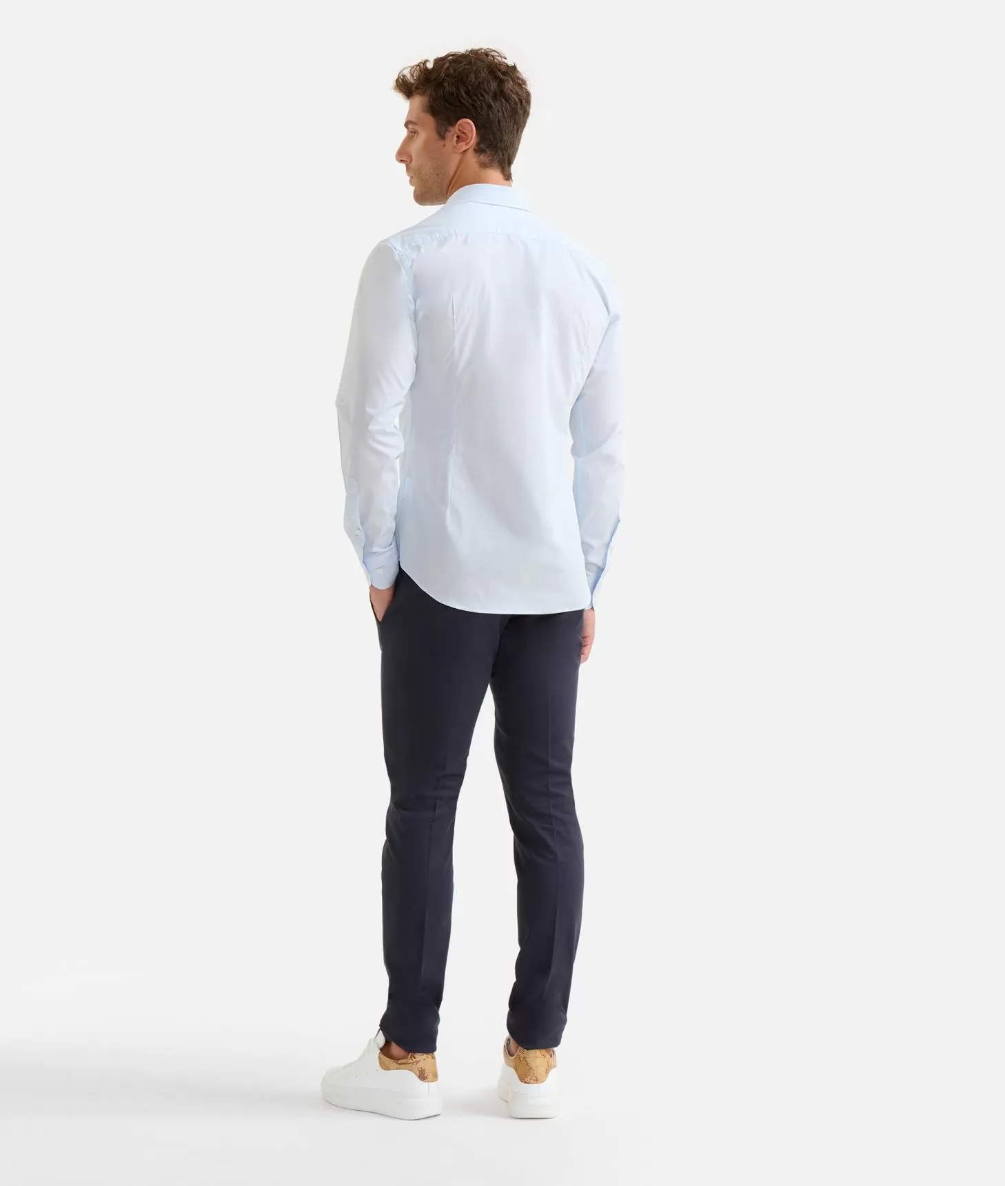 Alviero martini 1a classe Camicia slim in cotone con dettaglio spalle Azzurro Polvere Acquista Ora