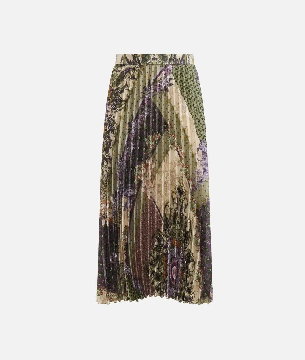 Alviero martini 1a classe Gonna plissé in twill stampa Geo Patchwork Foulard Verde In Saldo