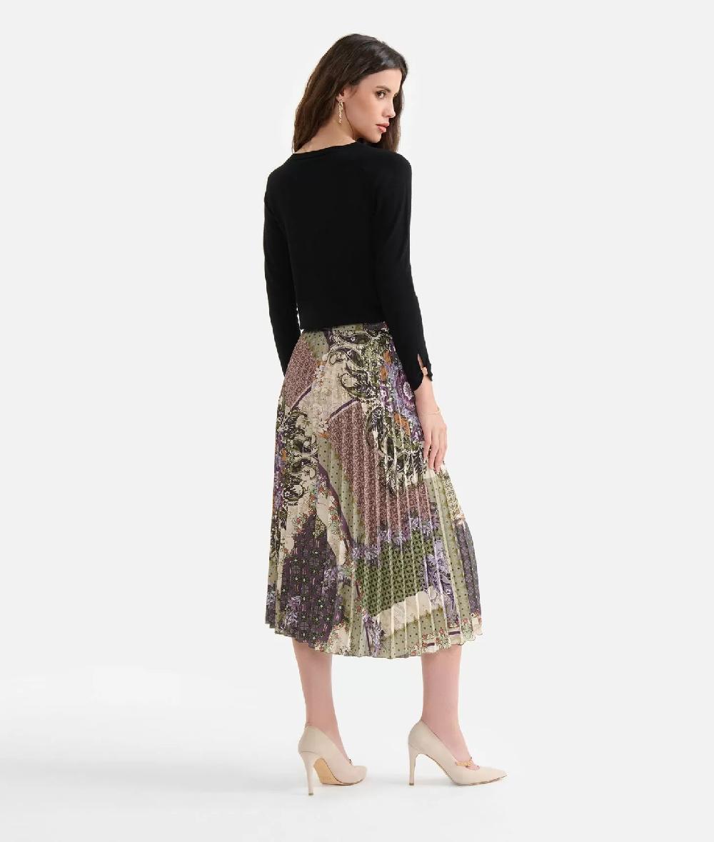 Alviero martini 1a classe Gonna plissé in twill stampa Geo Patchwork Foulard Verde In Saldo