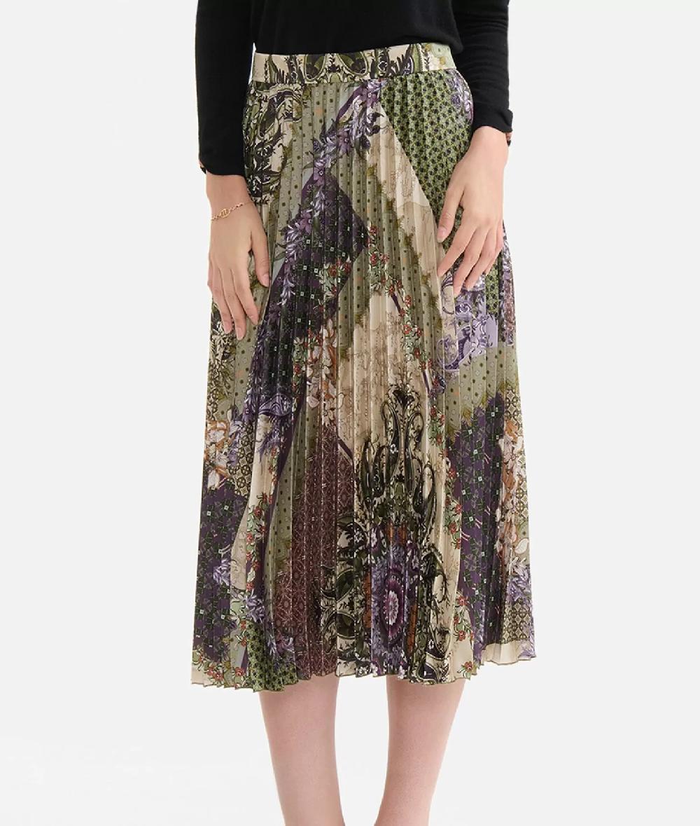 Alviero martini 1a classe Gonna plissé in twill stampa Geo Patchwork Foulard Verde In Saldo