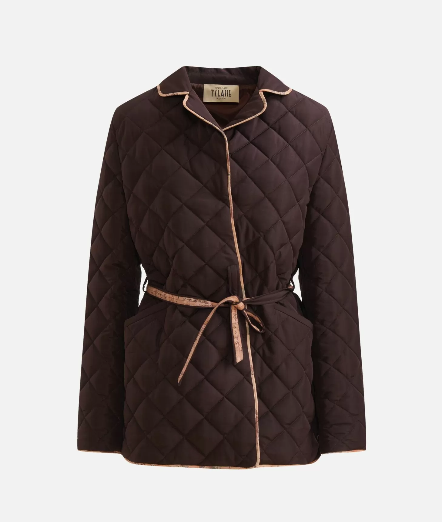 Alviero martini 1a classe Giacca imbottita con cintura in nylon Cioccolato Pezzi Unici