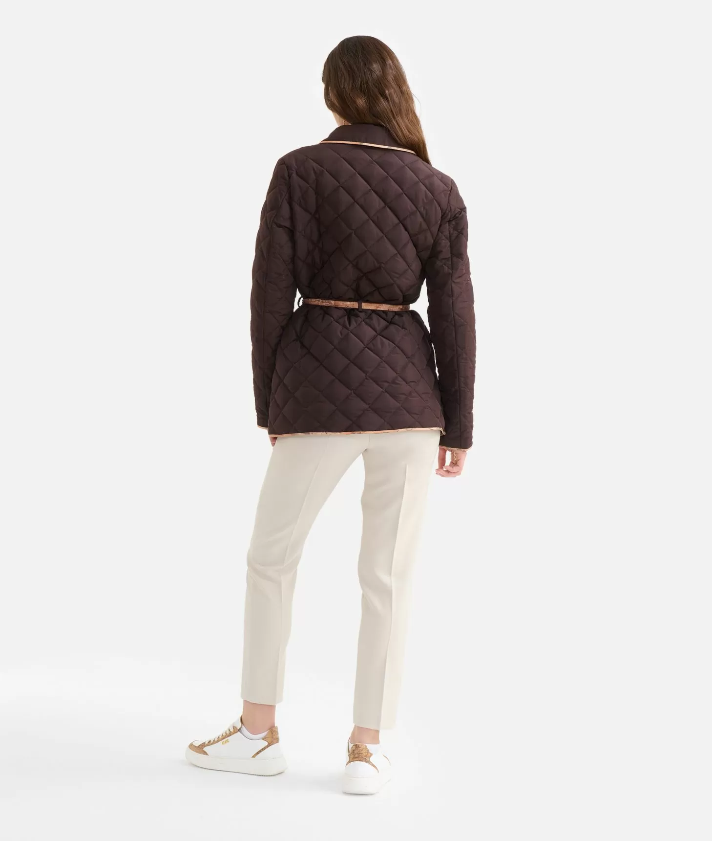 Alviero martini 1a classe Giacca imbottita con cintura in nylon Cioccolato Pezzi Unici