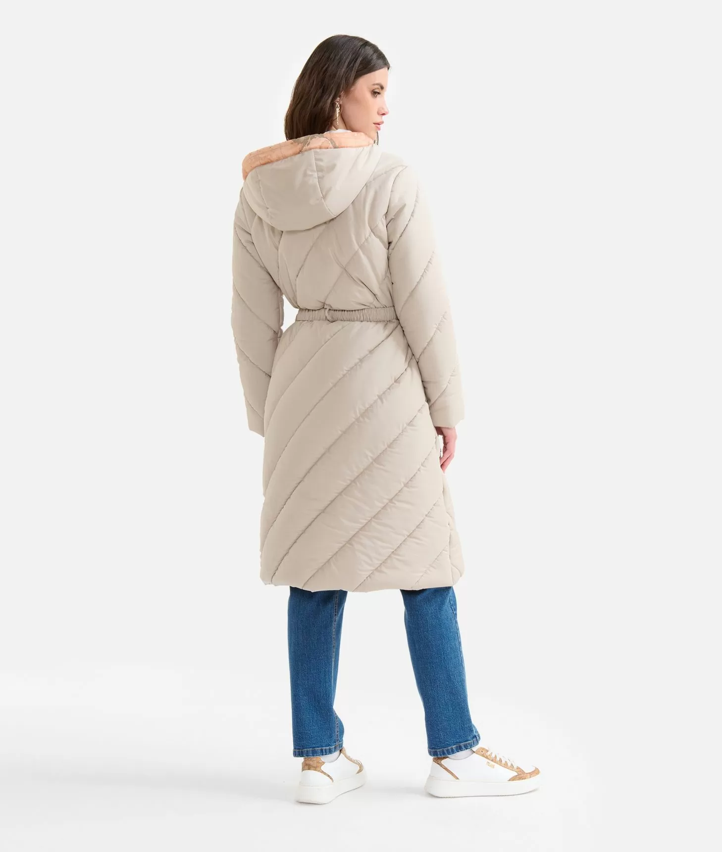 Alviero martini 1a classe Imbottito lungo in nylon con cappuccio Greige Consegna Veloce