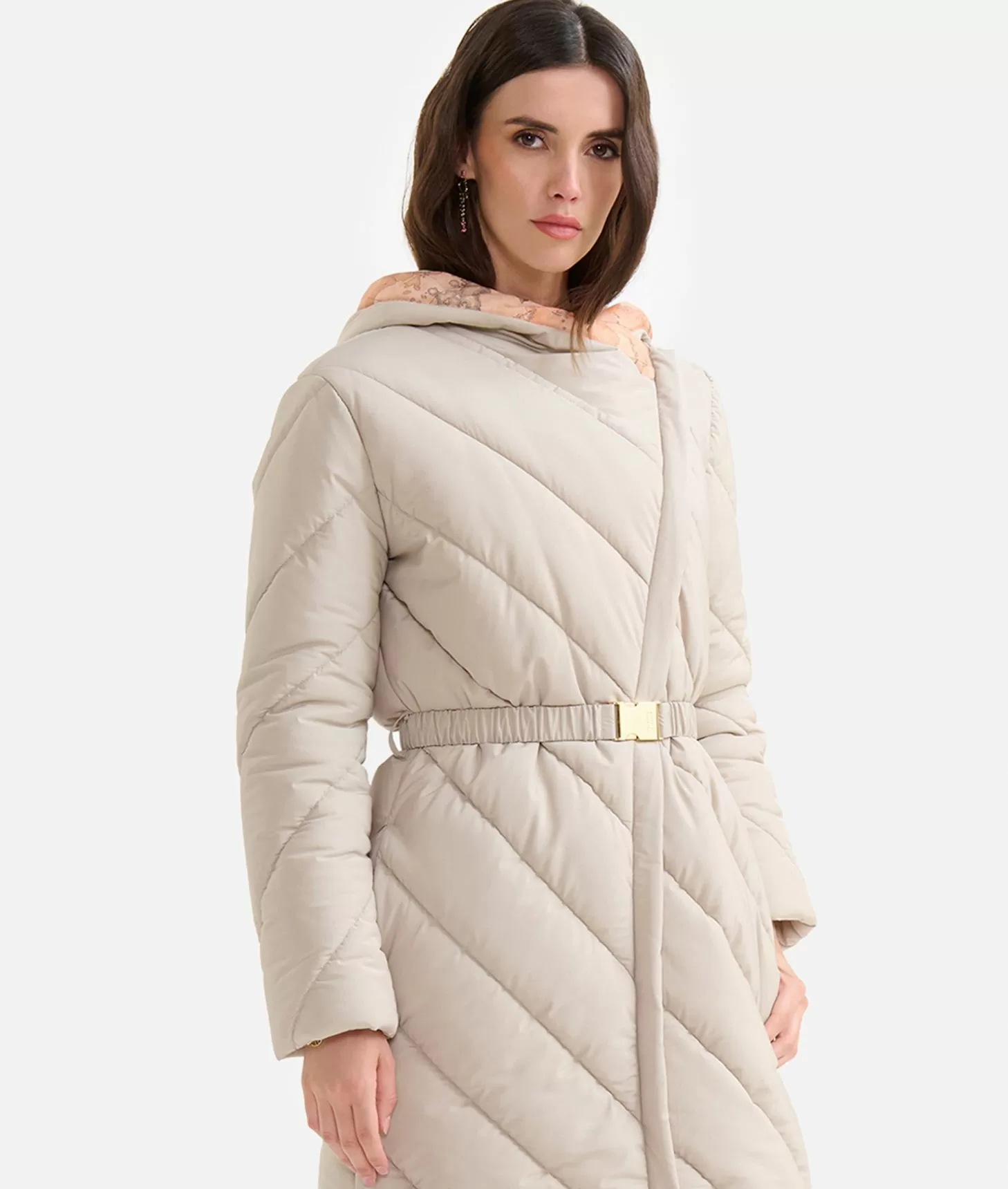 Alviero martini 1a classe Imbottito lungo in nylon con cappuccio Greige Consegna Veloce