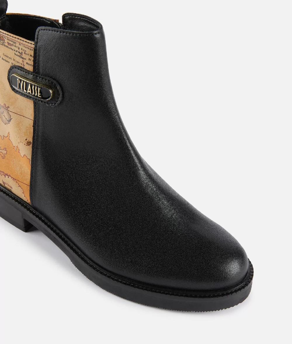 Alviero martini 1a classe Stivaletti beatles in pelle liscia con inserto Geo Classic Neri Affare Del Giorno