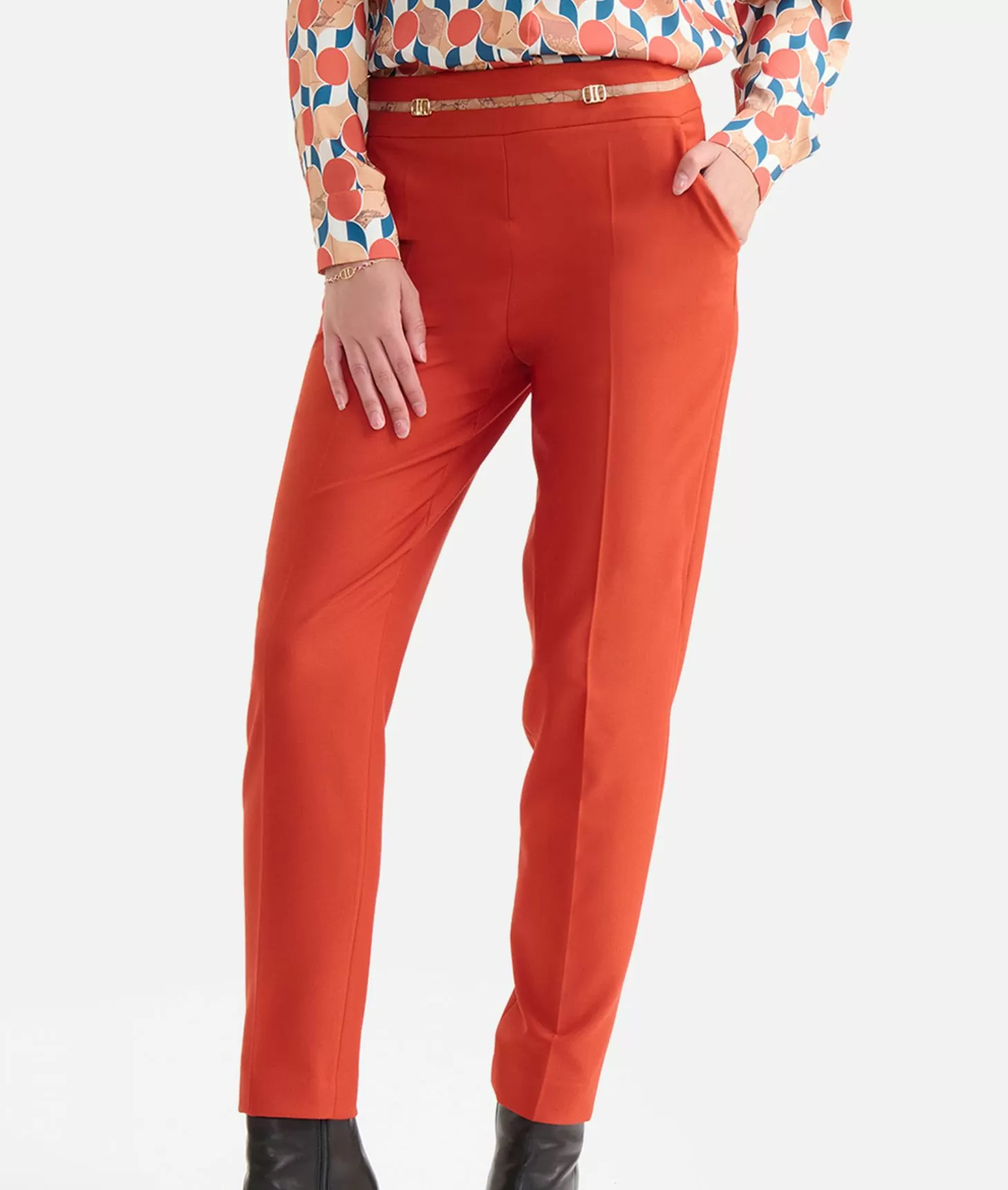 Alviero martini 1a classe Pantaloni in cavallery con fibbiette 1C Mattone Sottocosto