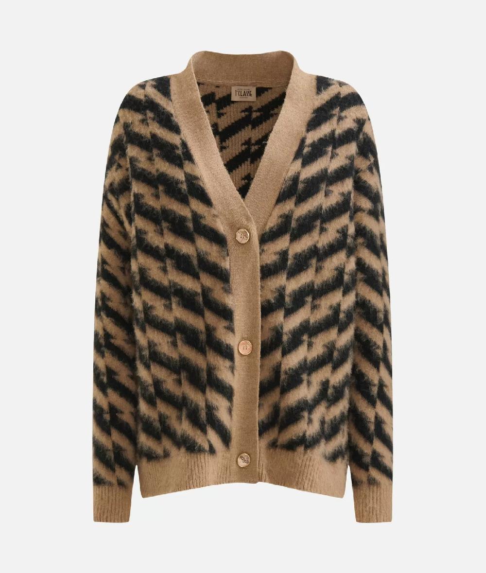 Alviero martini 1a classe Cardigan in filato di lana e viscosa con motivo diagonale Nero Outlet