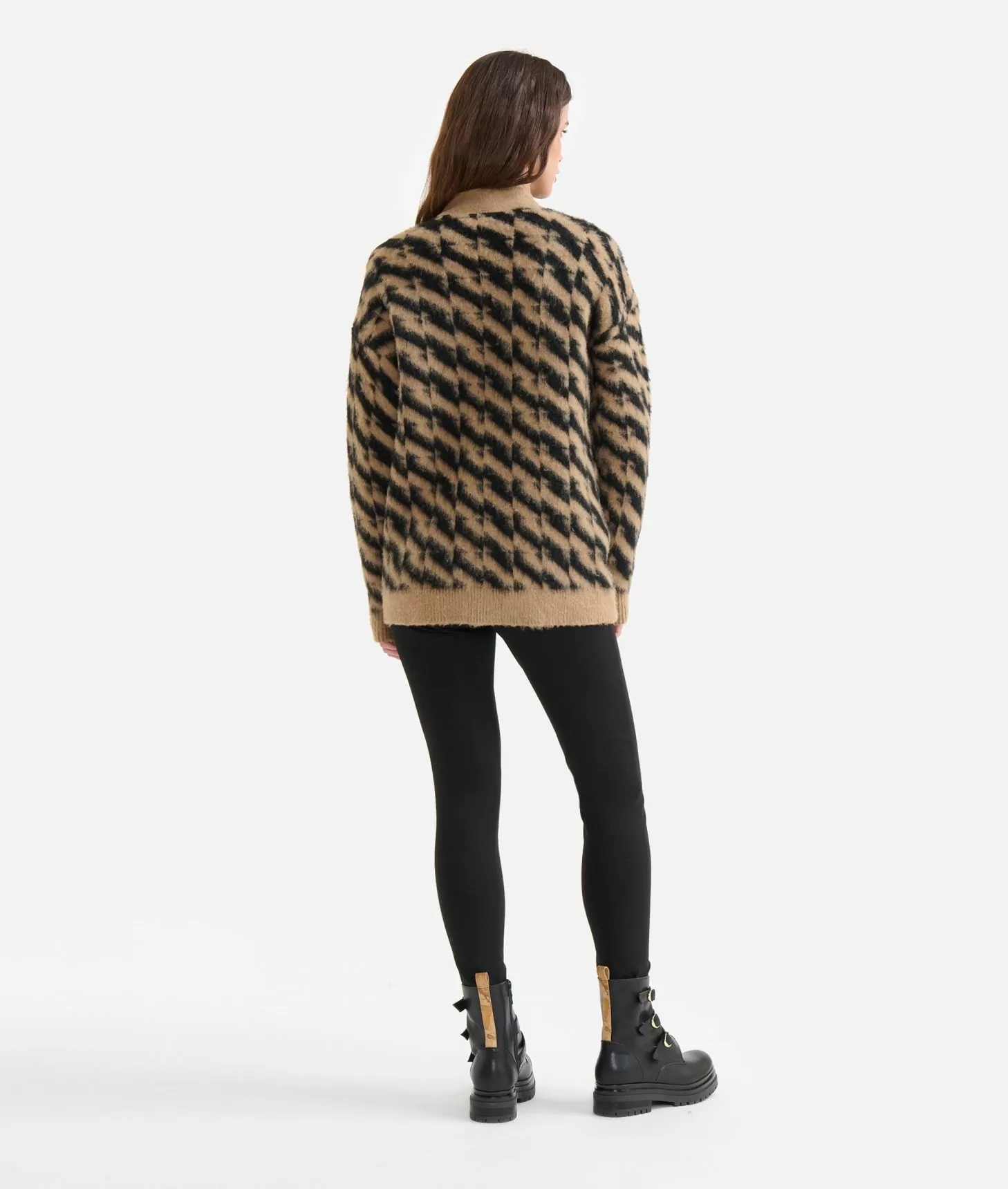 Alviero martini 1a classe Cardigan in filato di lana e viscosa con motivo diagonale Nero Outlet