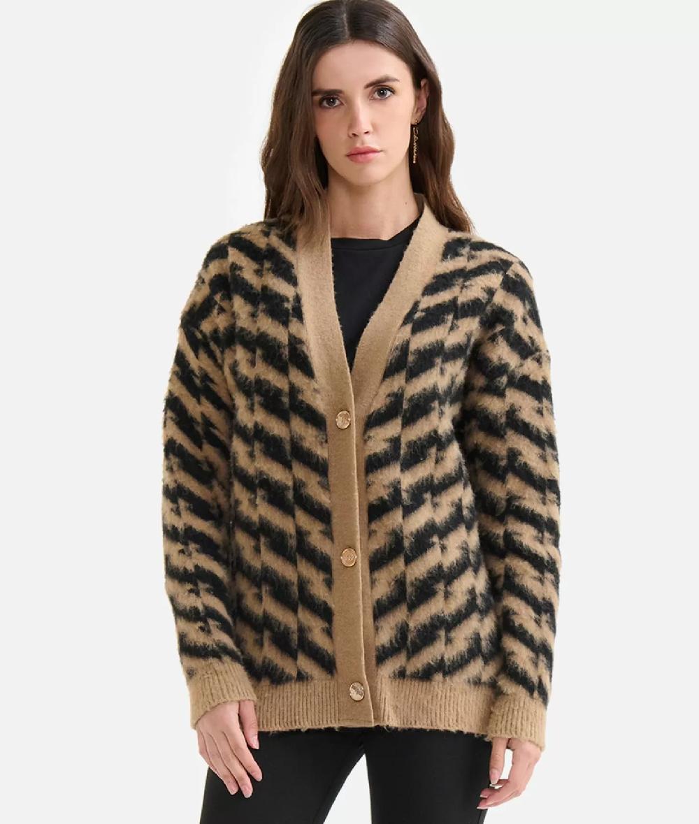Alviero martini 1a classe Cardigan in filato di lana e viscosa con motivo diagonale Nero Outlet