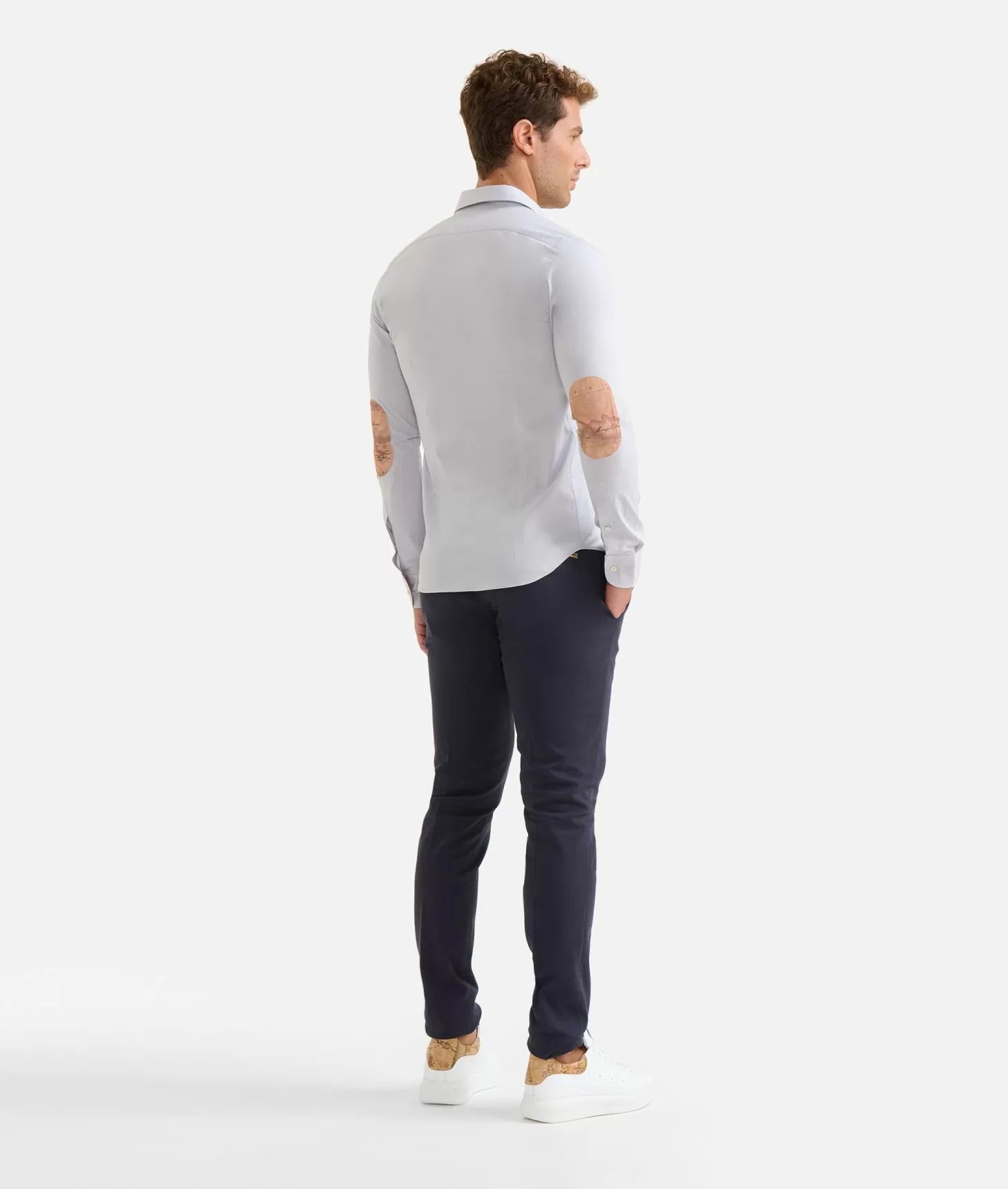 Alviero martini 1a classe Camicia super slim in cotone stretch con toppe Geo Classic Grigio Chiaro Saldi
