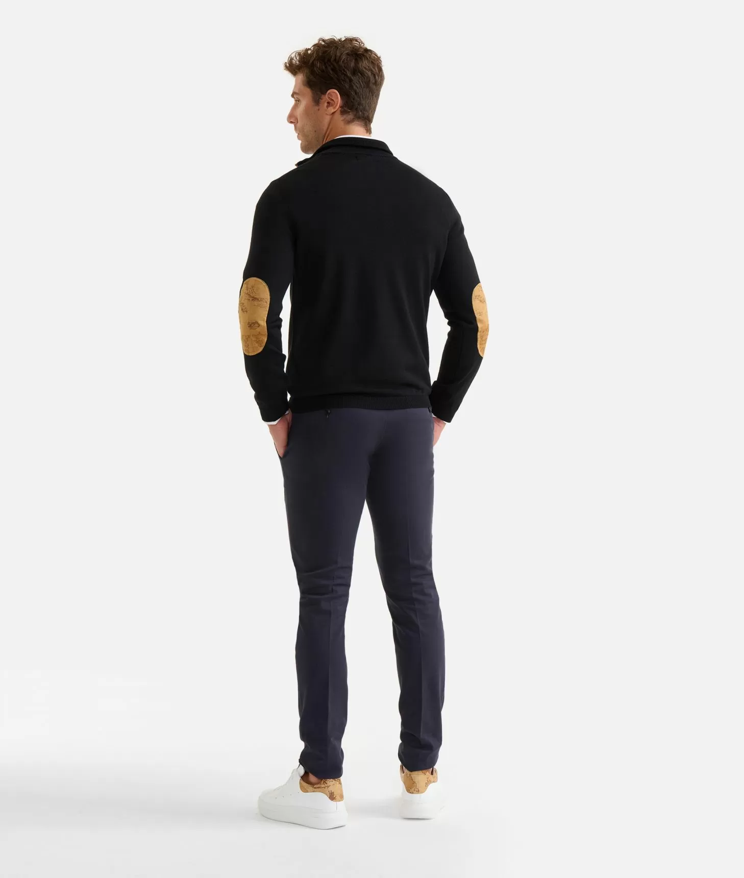 Alviero martini 1a classe Maglia in filato misto lana con mezza zip e toppe Geo Classic Nera Italy