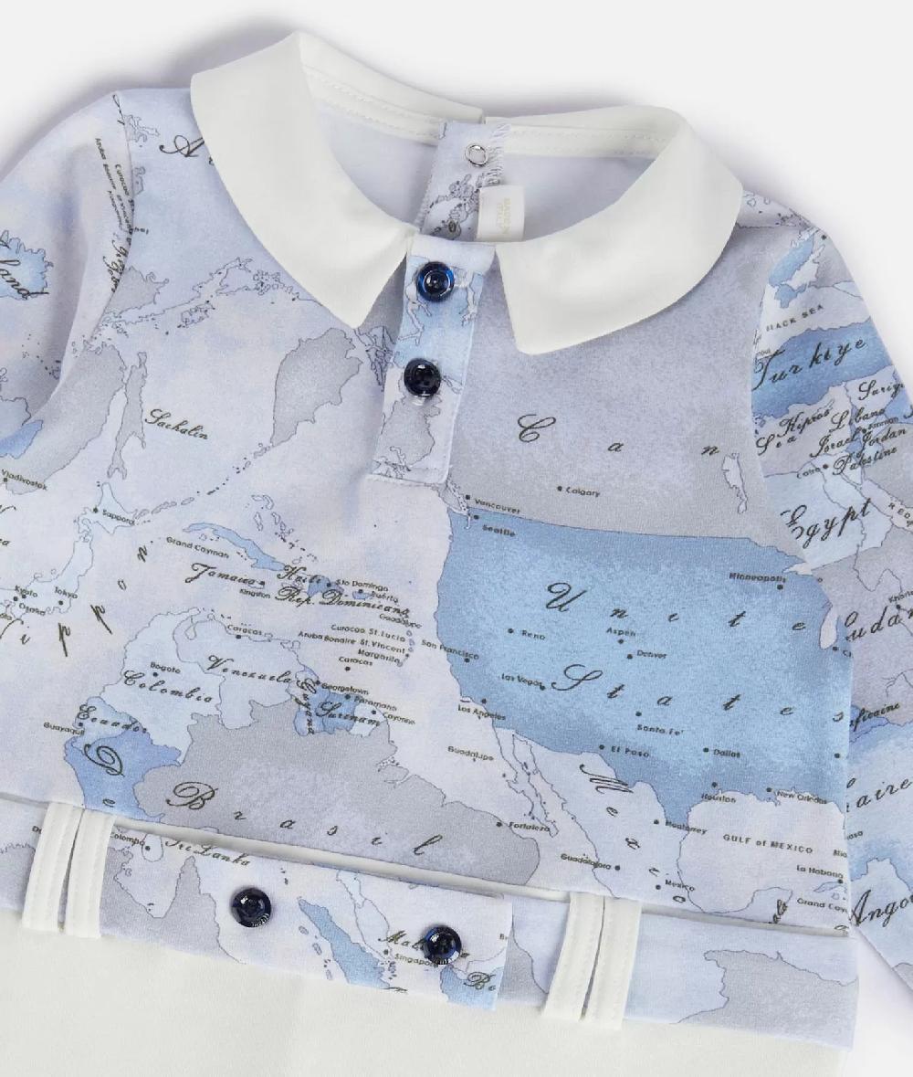 Alviero martini 1a classe Tutina in cotone senza piedini Geo Lord Azzurra Saldi Di Fabbrica