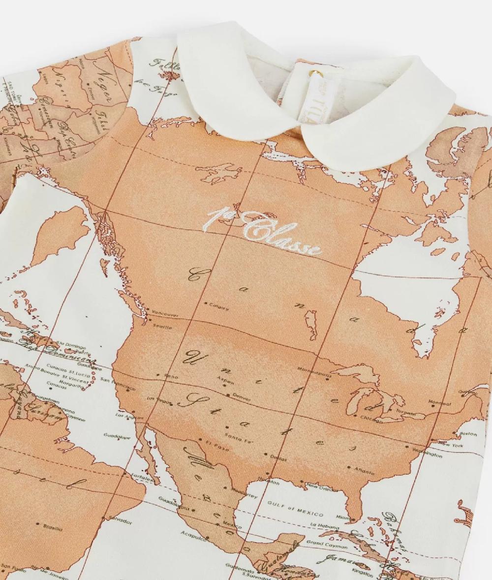 Alviero martini 1a classe Tutina in cotone con mappa Geo Classic Panna Qualità
