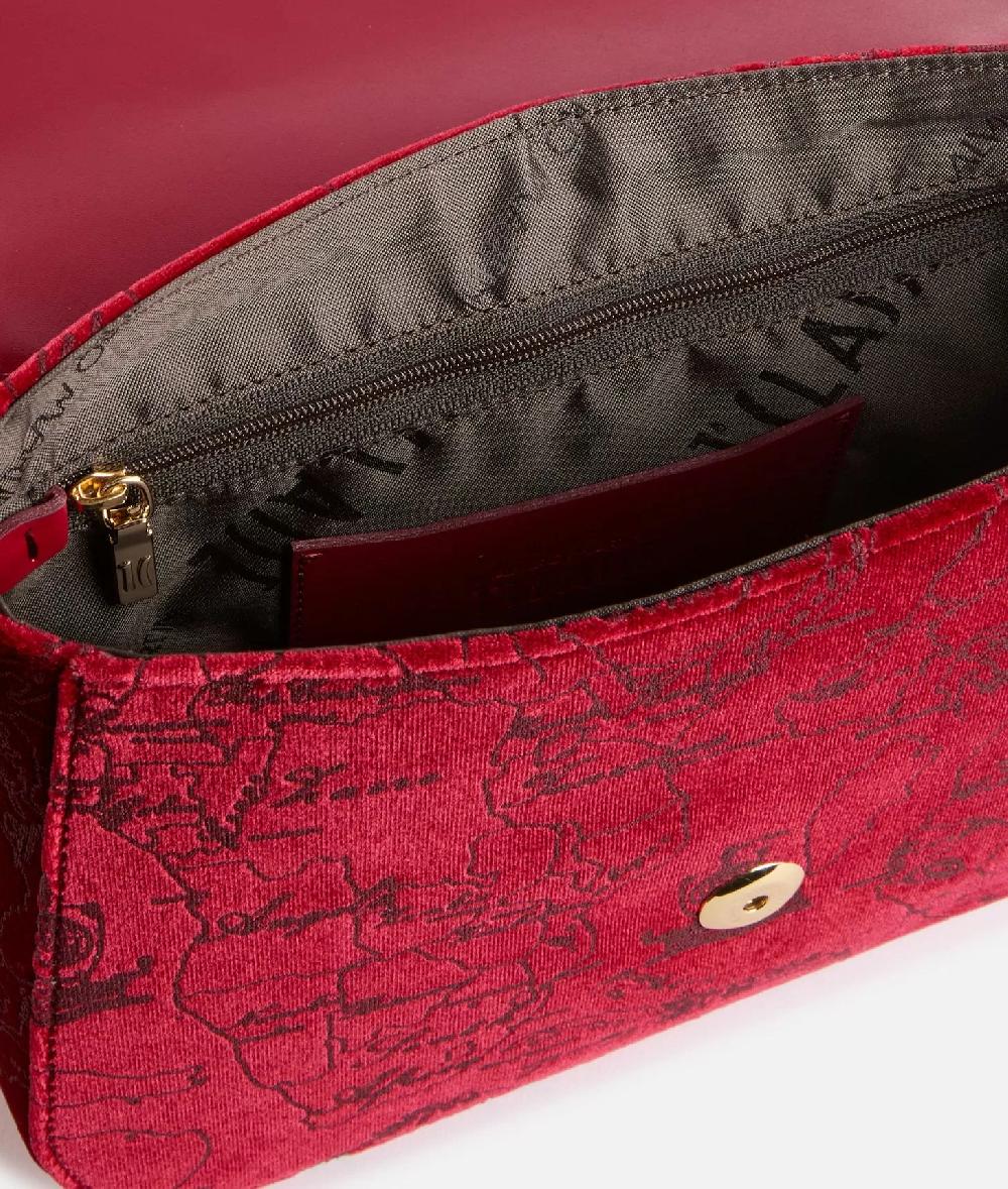Alviero martini 1a classe Moments Bag tracolla con patta e catena in velluto Geo Filetto Rossa Consegna Veloce