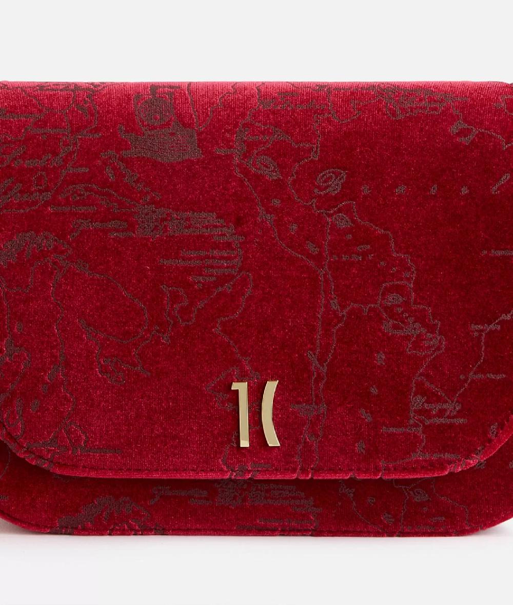 Alviero martini 1a classe Moments Bag tracolla con patta e catena in velluto Geo Filetto Rossa Consegna Veloce