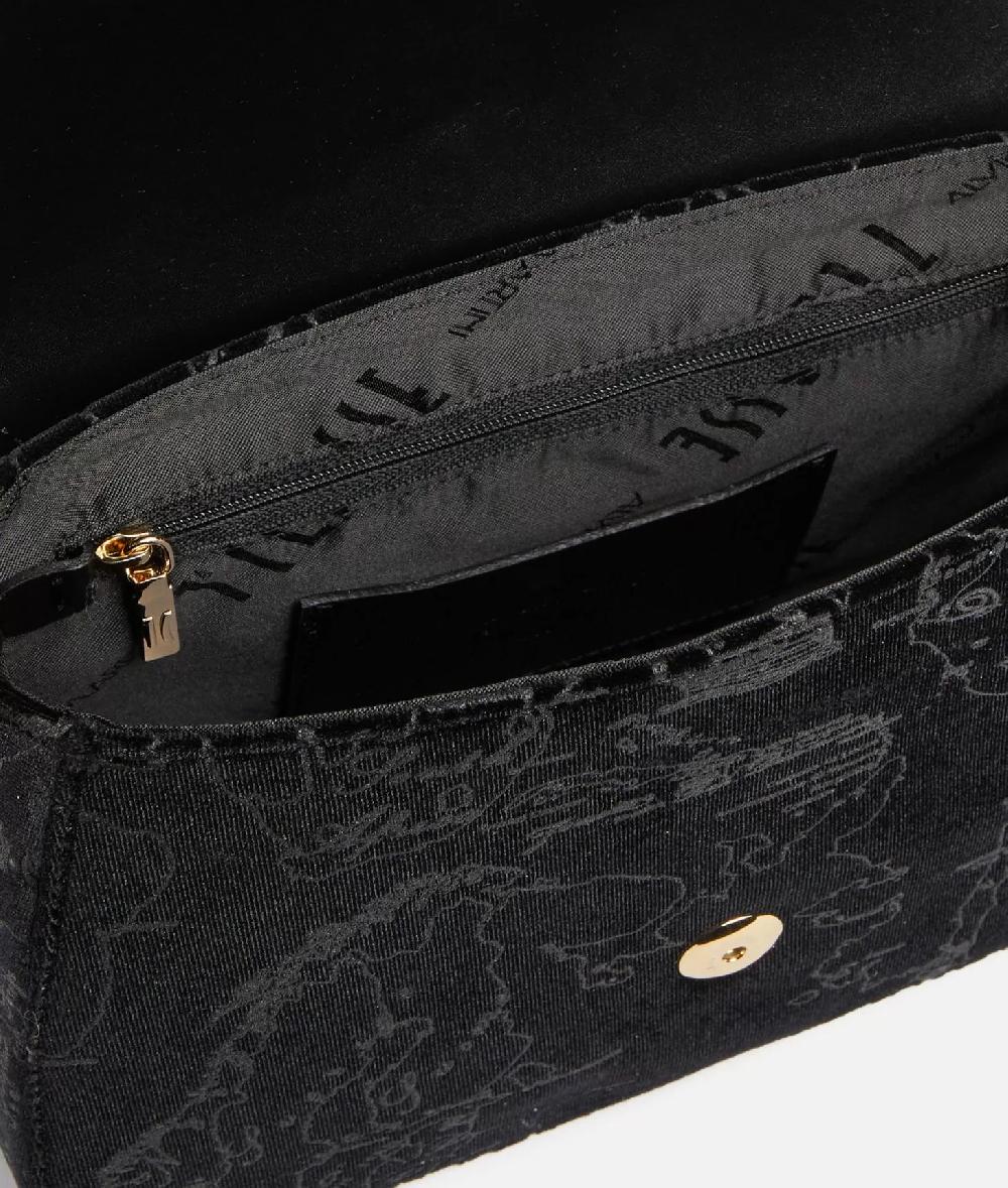 Alviero martini 1a classe Moments Bag tracolla con patta e catena in velluto Geo Filetto Nera Promozione Limitata