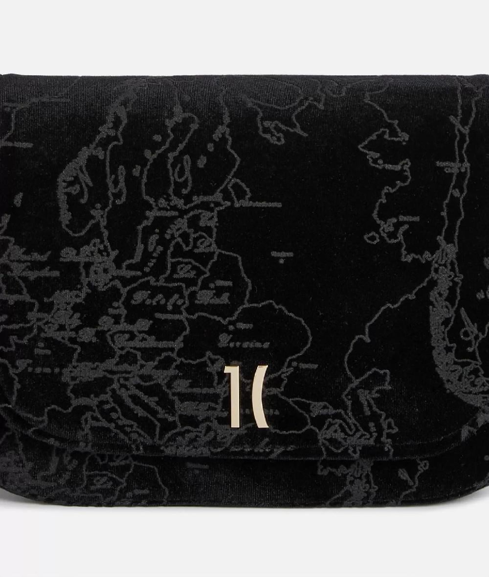 Alviero martini 1a classe Moments Bag tracolla con patta e catena in velluto Geo Filetto Nera Promozione Limitata