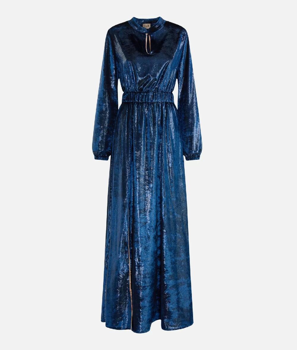 Alviero martini 1a classe Abito lungo in velluto lurex special Blu di Prussia In Saldo