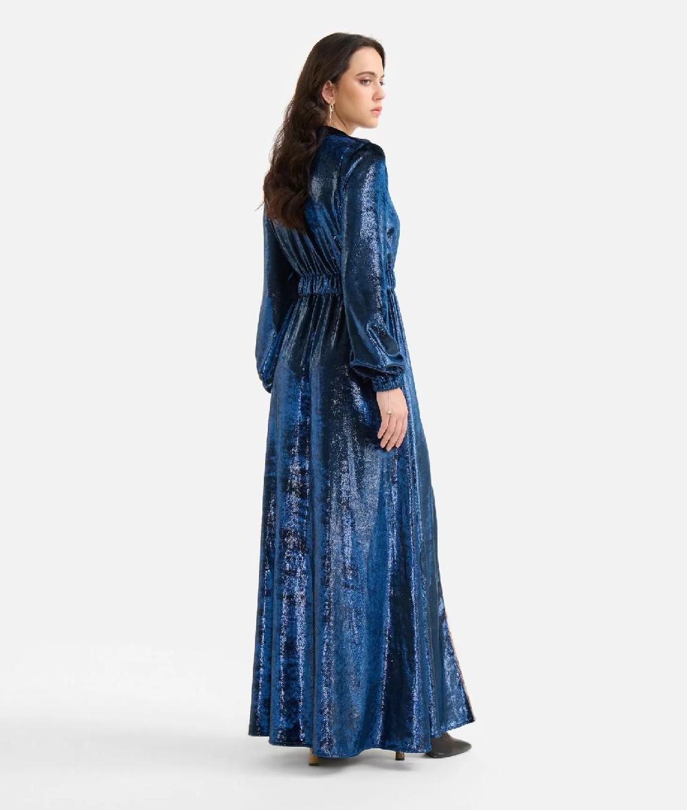 Alviero martini 1a classe Abito lungo in velluto lurex special Blu di Prussia In Saldo