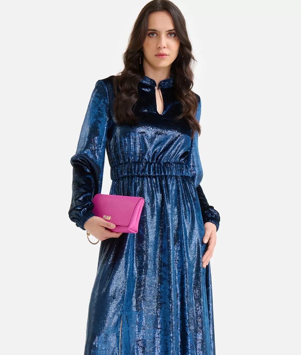 Alviero martini 1a classe Abito lungo in velluto lurex special Blu di Prussia In Saldo