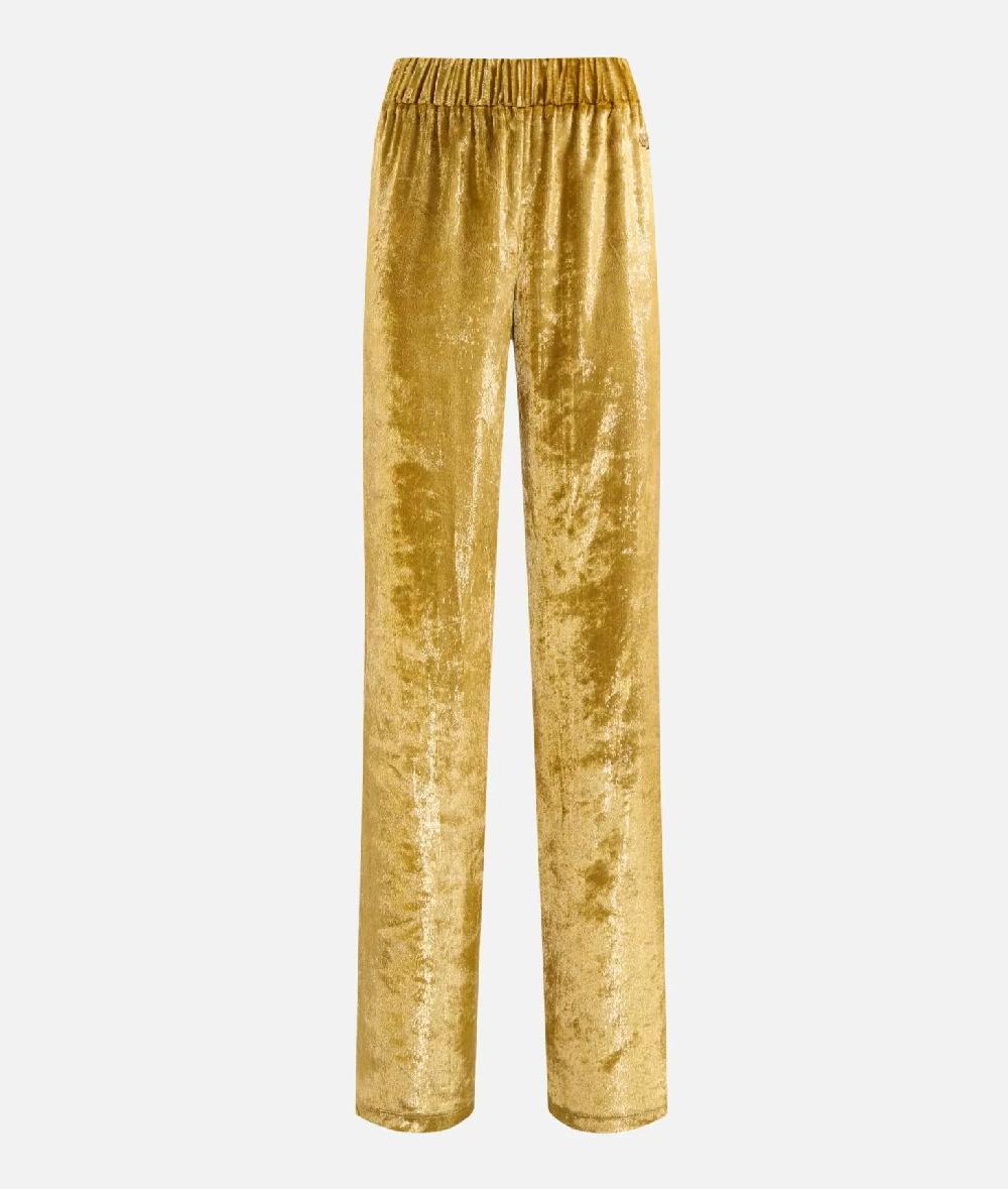 Alviero martini 1a classe Pantaloni palazzo in velluto lurex special Oro Nuovo