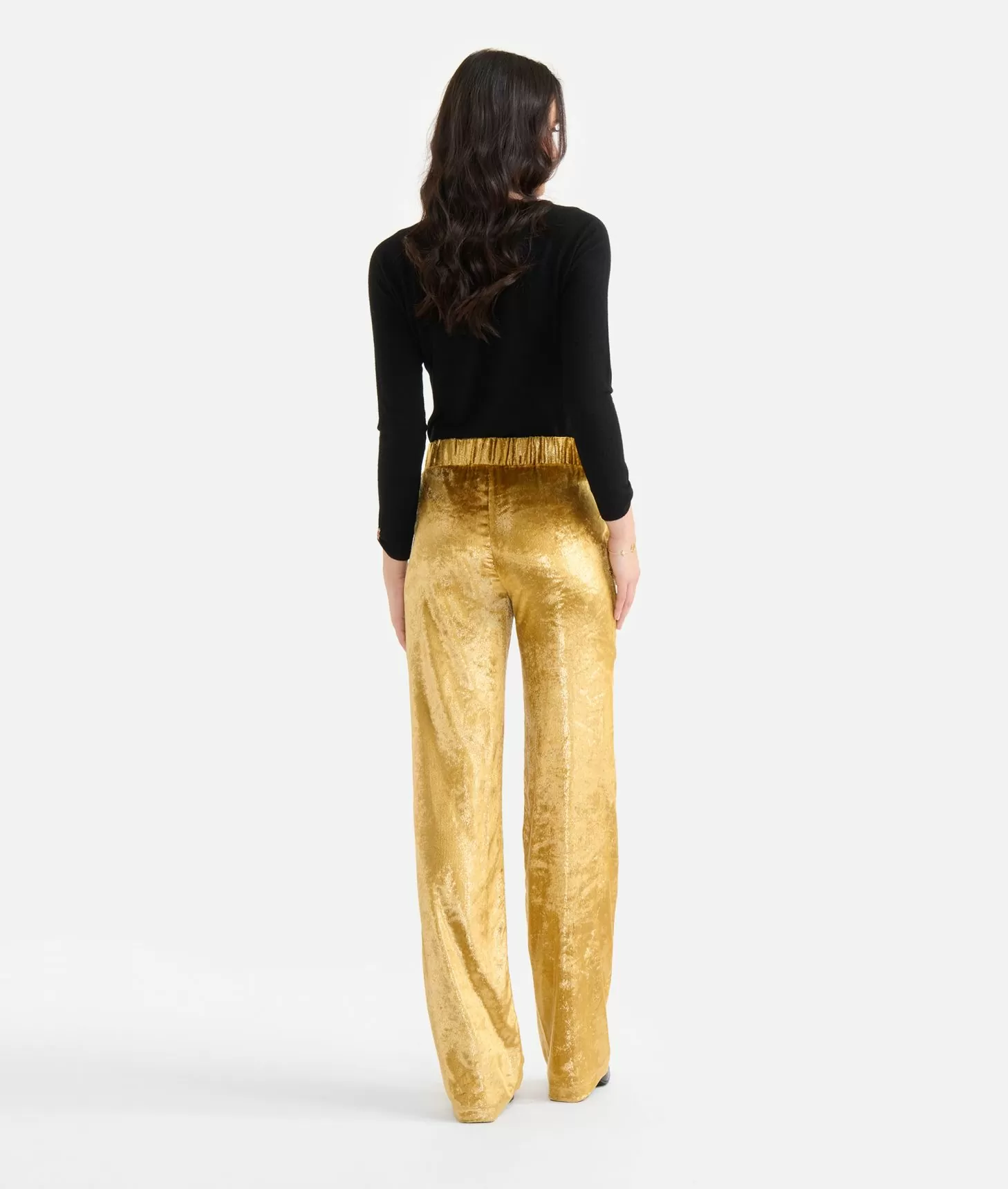 Alviero martini 1a classe Pantaloni palazzo in velluto lurex special Oro Nuovo