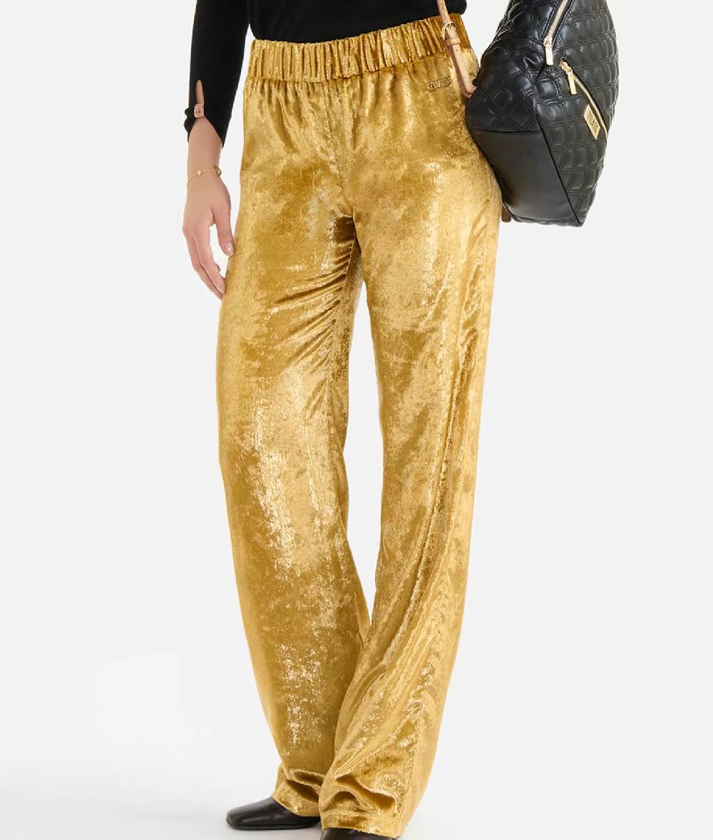 Alviero martini 1a classe Pantaloni palazzo in velluto lurex special Oro Nuovo