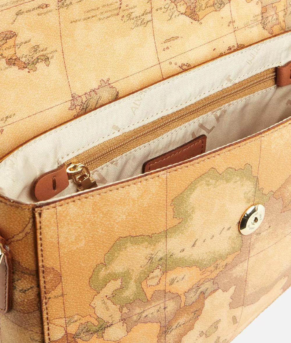 Alviero martini 1a classe Borsa a tracolla con patta in tessuto stampa Geo Classic Naturale Sconto
