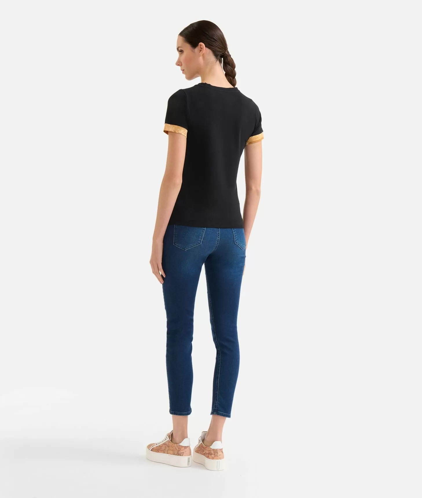 Alviero martini 1a classe T-shirt in jersey di cotone stretch con dettaglio Geo Classic Nera Trasporto libero internazionale
