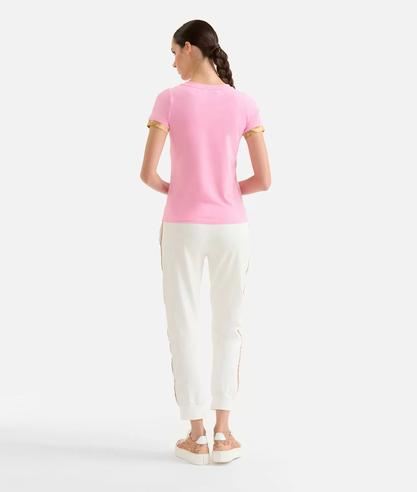 Alviero martini 1a classe T-shirt in jersey di cotone stretch con dettaglio Geo Classic Rosa Confetto Officina