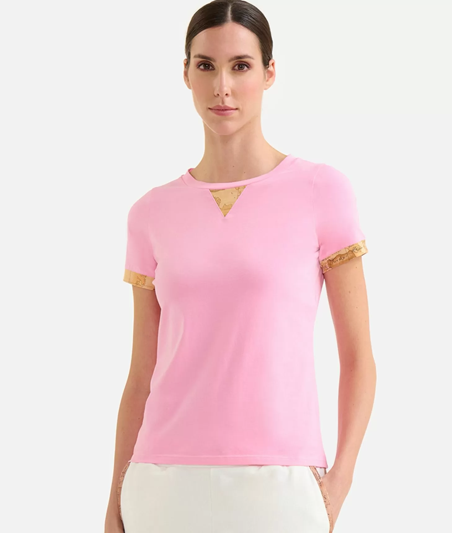Alviero martini 1a classe T-shirt in jersey di cotone stretch con dettaglio Geo Classic Rosa Confetto Officina