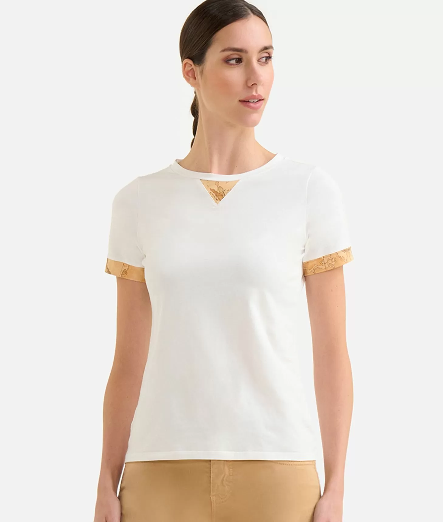 Alviero martini 1a classe T-shirt in jersey di cotone stretch con dettaglio Geo Classic Gesso Limitato a 3 giorni