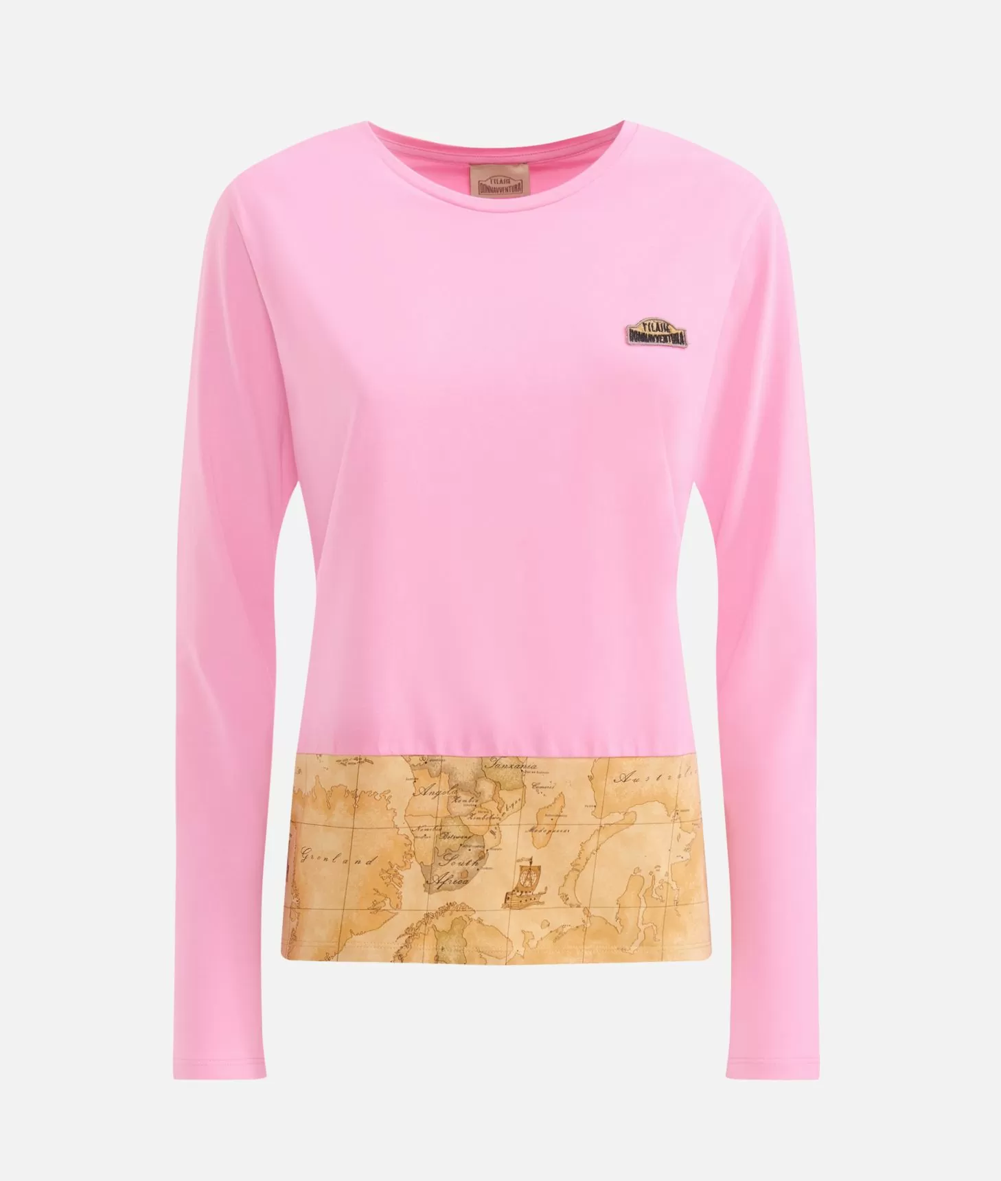 Alviero martini 1a classe T-shirt a maniche lunghe in jersey di cotone stretch con fondo Geo Classic Rosa Confetto Esporta salva