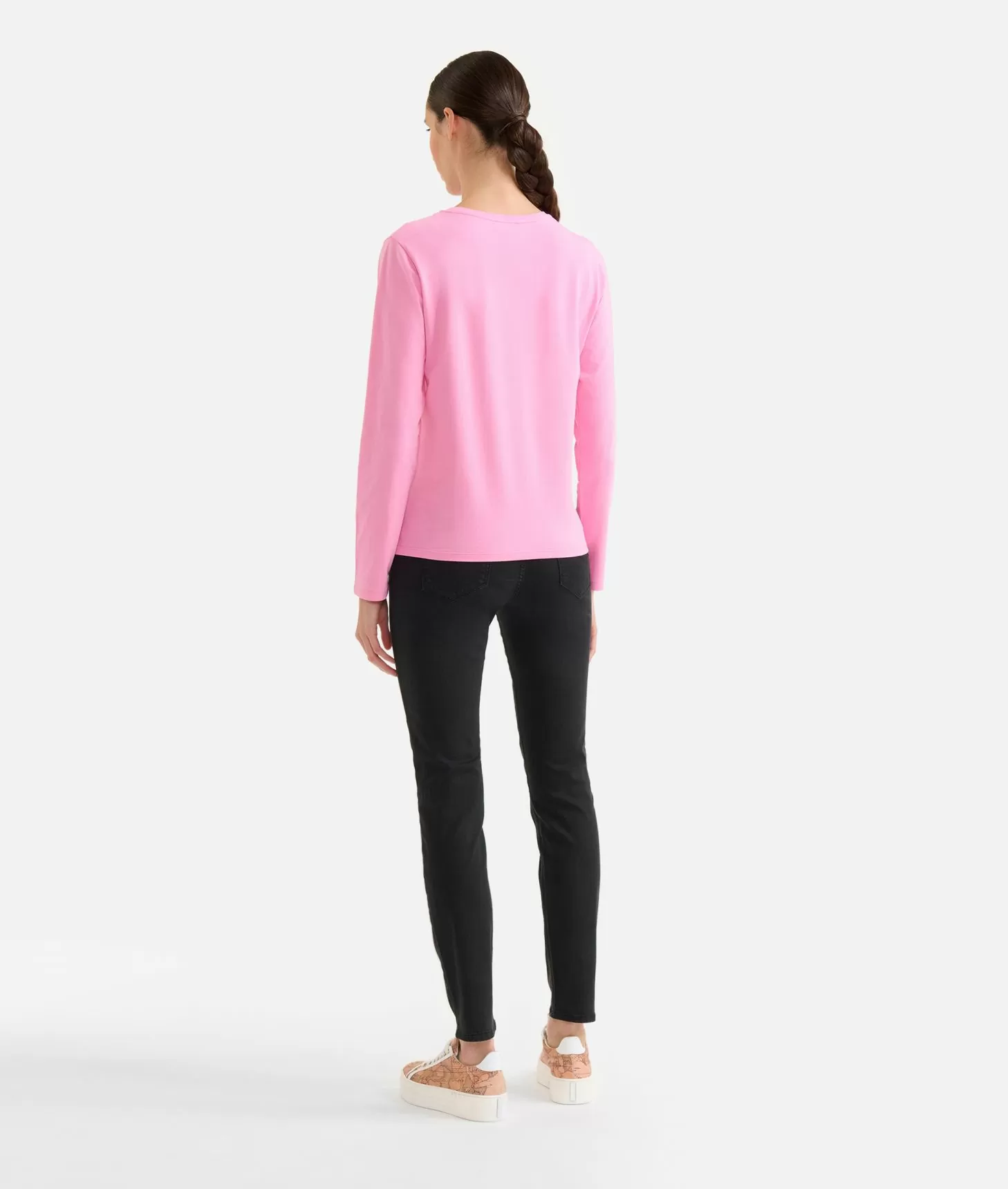 Alviero martini 1a classe T-shirt a maniche lunghe in jersey di cotone stretch con fondo Geo Classic Rosa Confetto Esporta salva