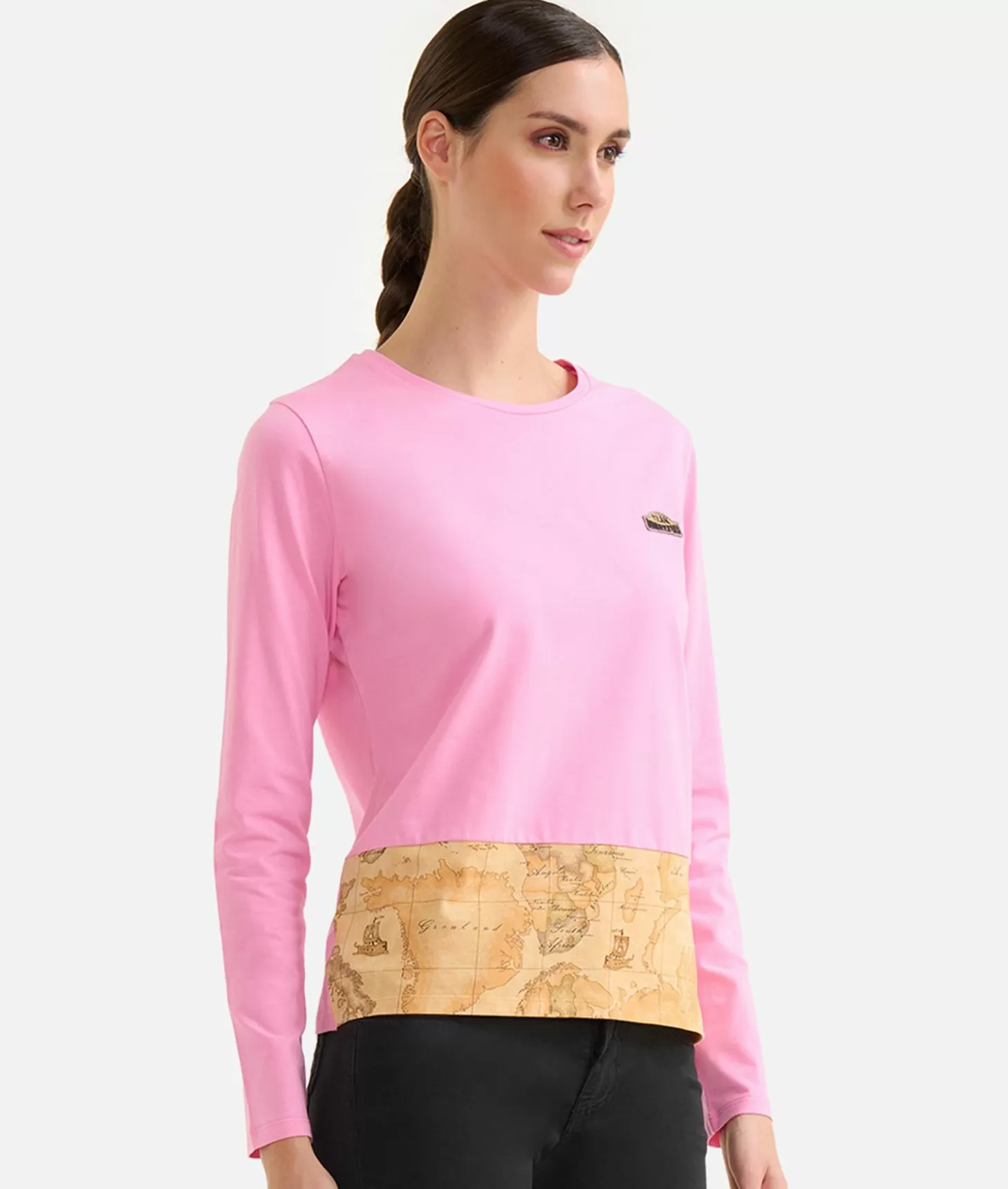 Alviero martini 1a classe T-shirt a maniche lunghe in jersey di cotone stretch con fondo Geo Classic Rosa Confetto Esporta salva