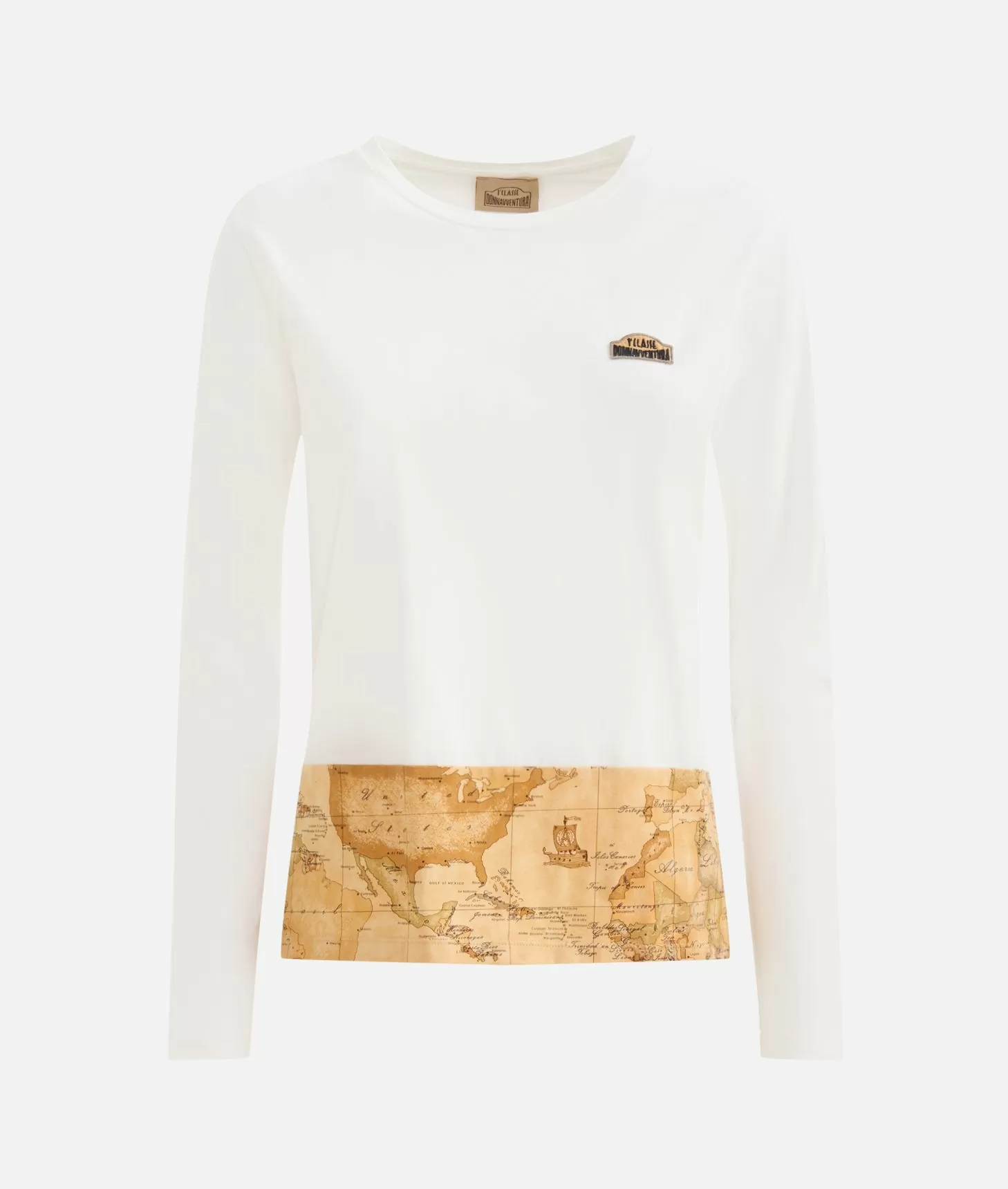 Alviero martini 1a classe T-shirt a maniche lunghe in jersey di cotone stretch con fondo Geo Classic Gesso Black Friday Prezzi
