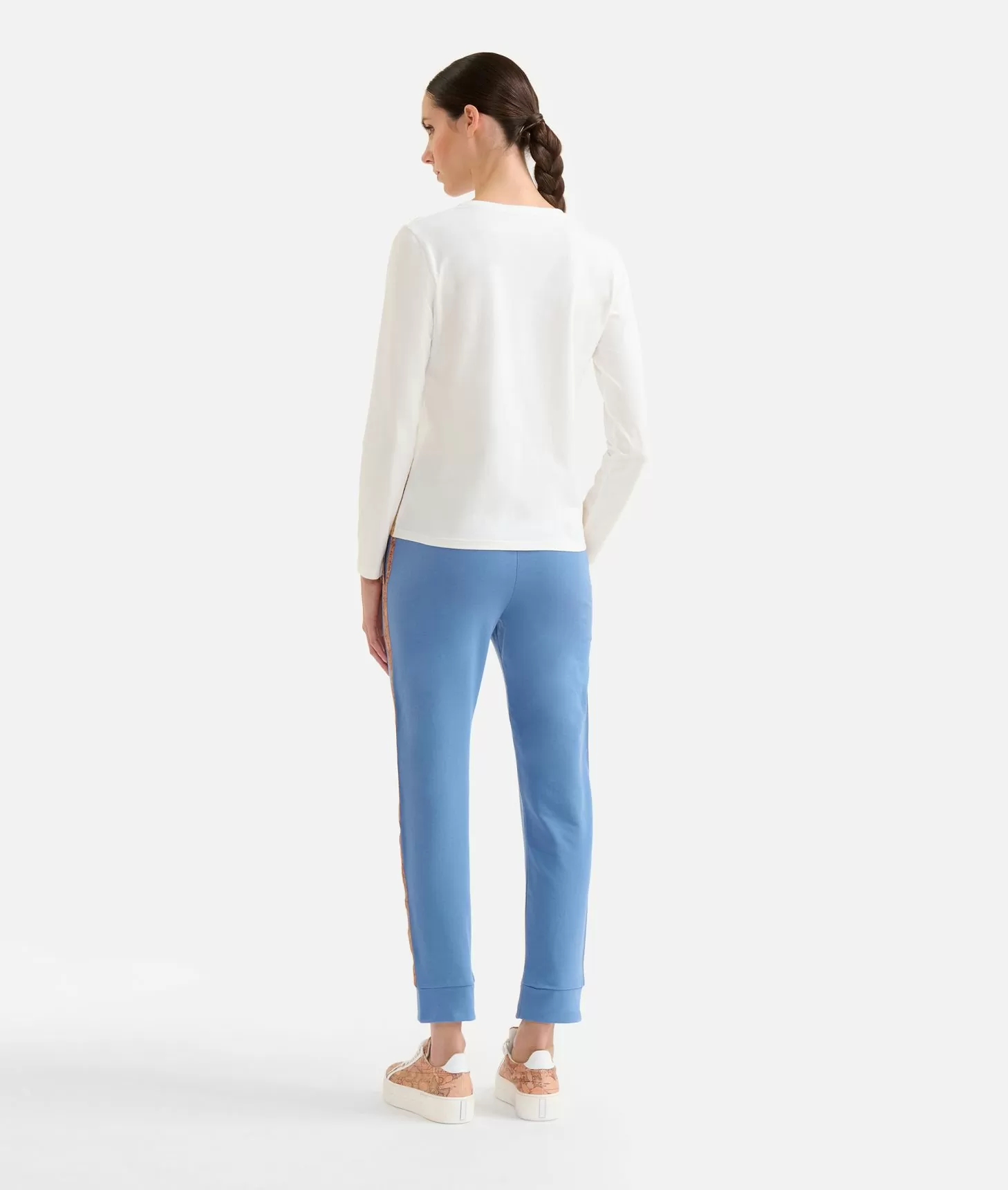 Alviero martini 1a classe T-shirt a maniche lunghe in jersey di cotone stretch con fondo Geo Classic Gesso Black Friday Prezzi